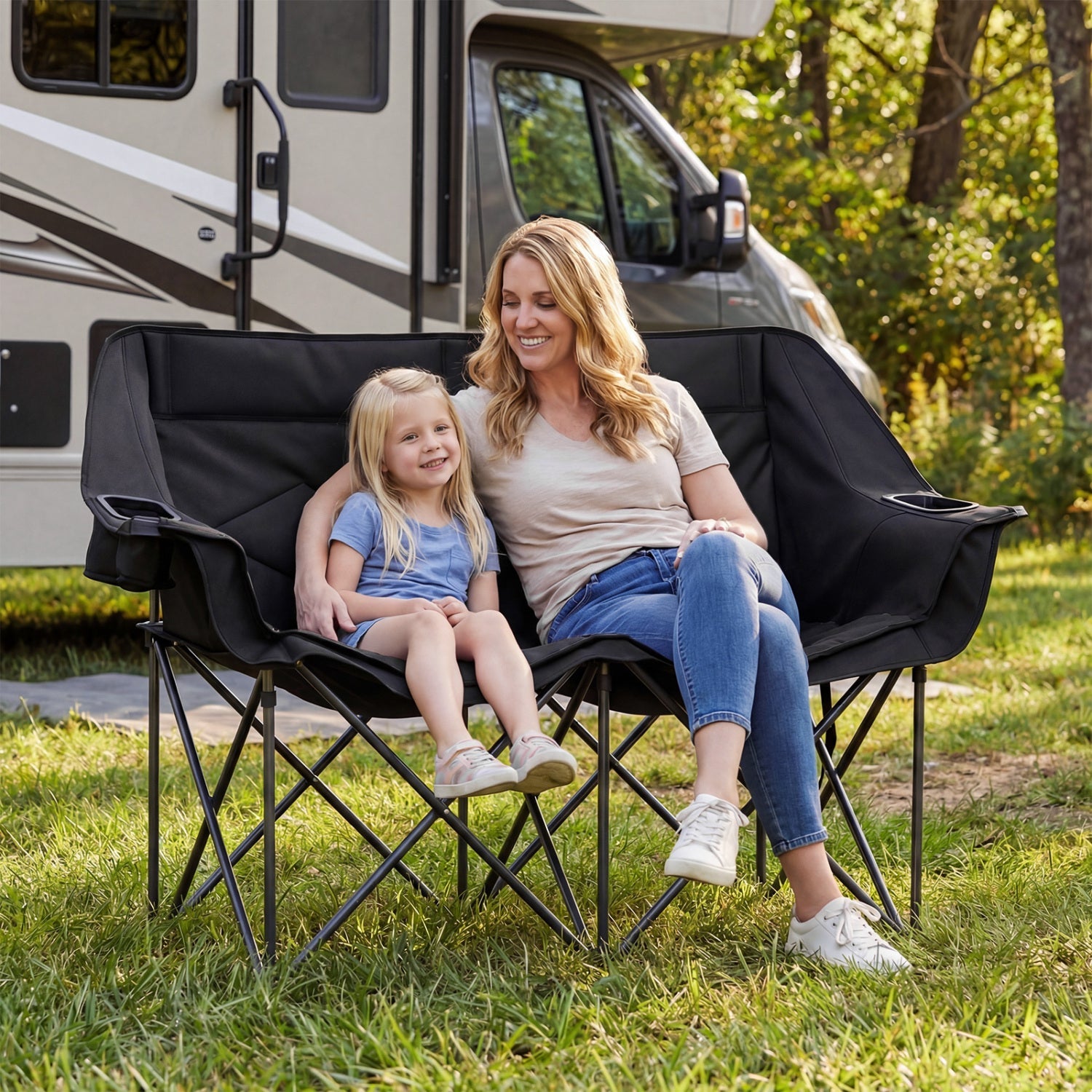 Double Camping Chair with Cup Holders Glass Racks and Mesh Pockets - Energize Trek