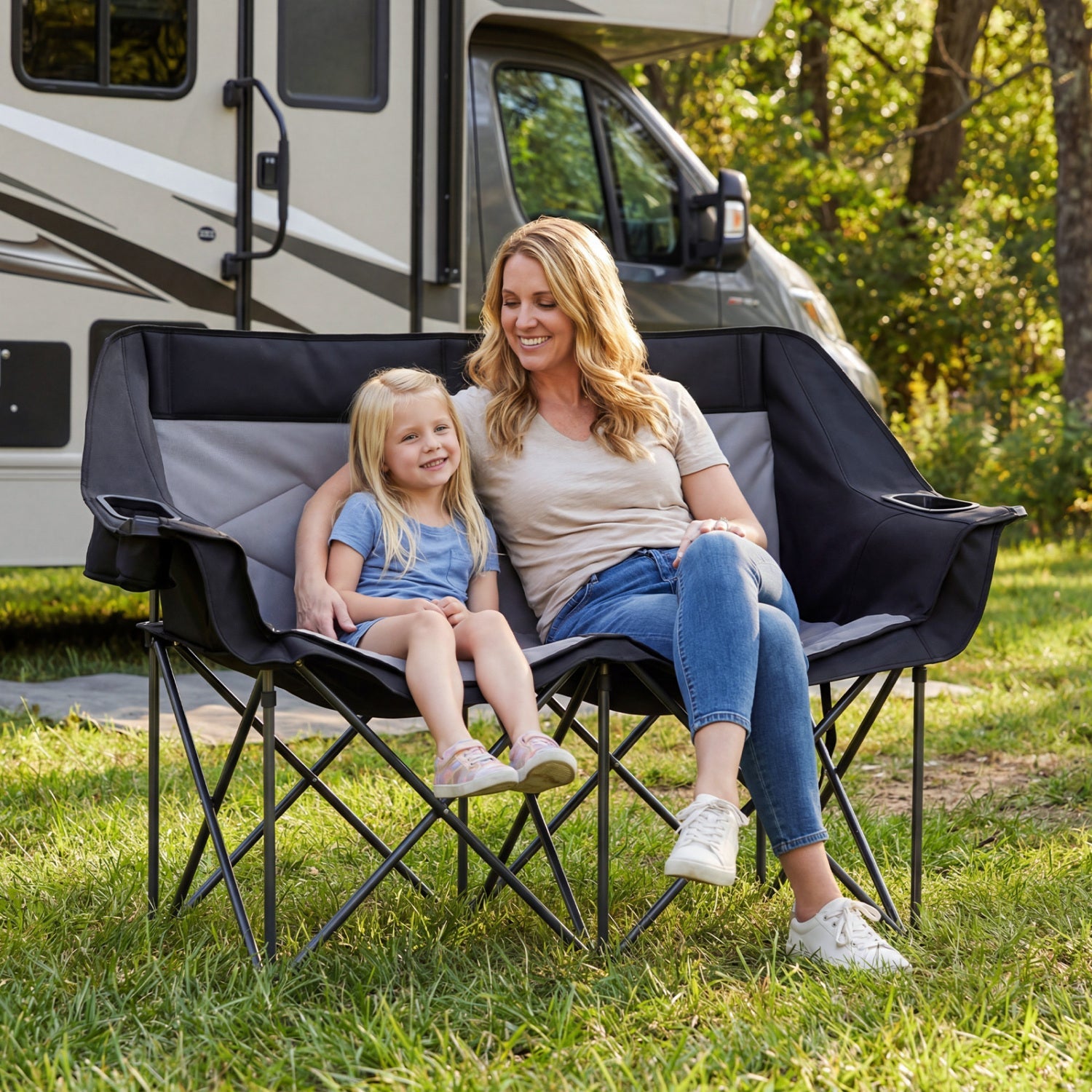 Double Camping Chair with Cup Holders Glass Racks and Mesh Pockets - Energize Trek