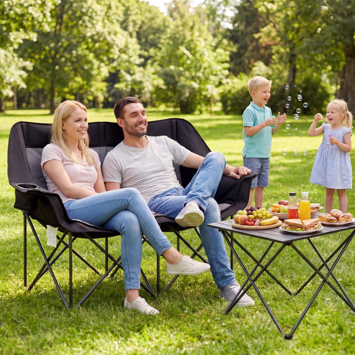 Double Camping Chair with Cup Holders Glass Racks and Mesh Pockets - Energize Trek