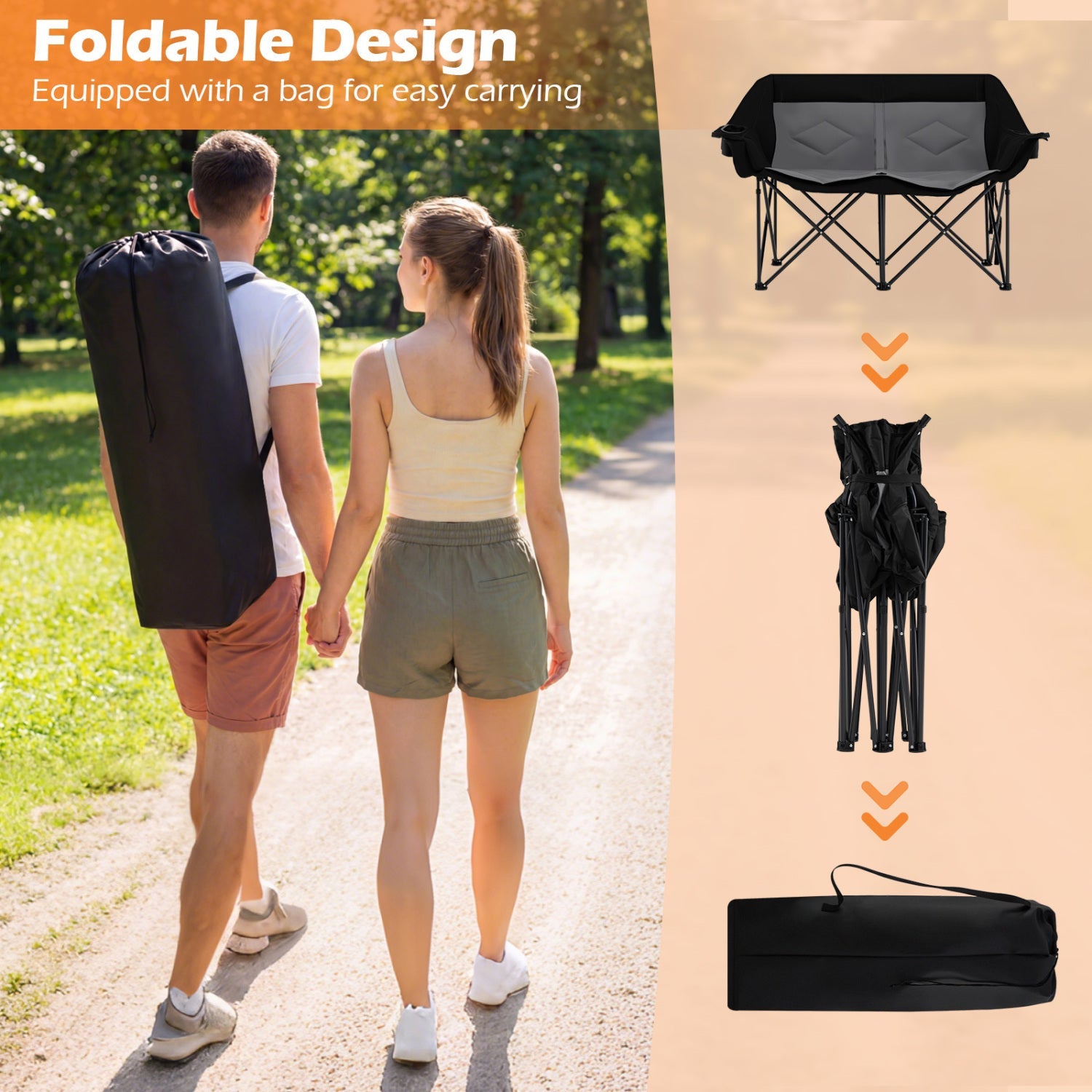 Double Camping Chair with Cup Holders Glass Racks and Mesh Pockets - Energize Trek