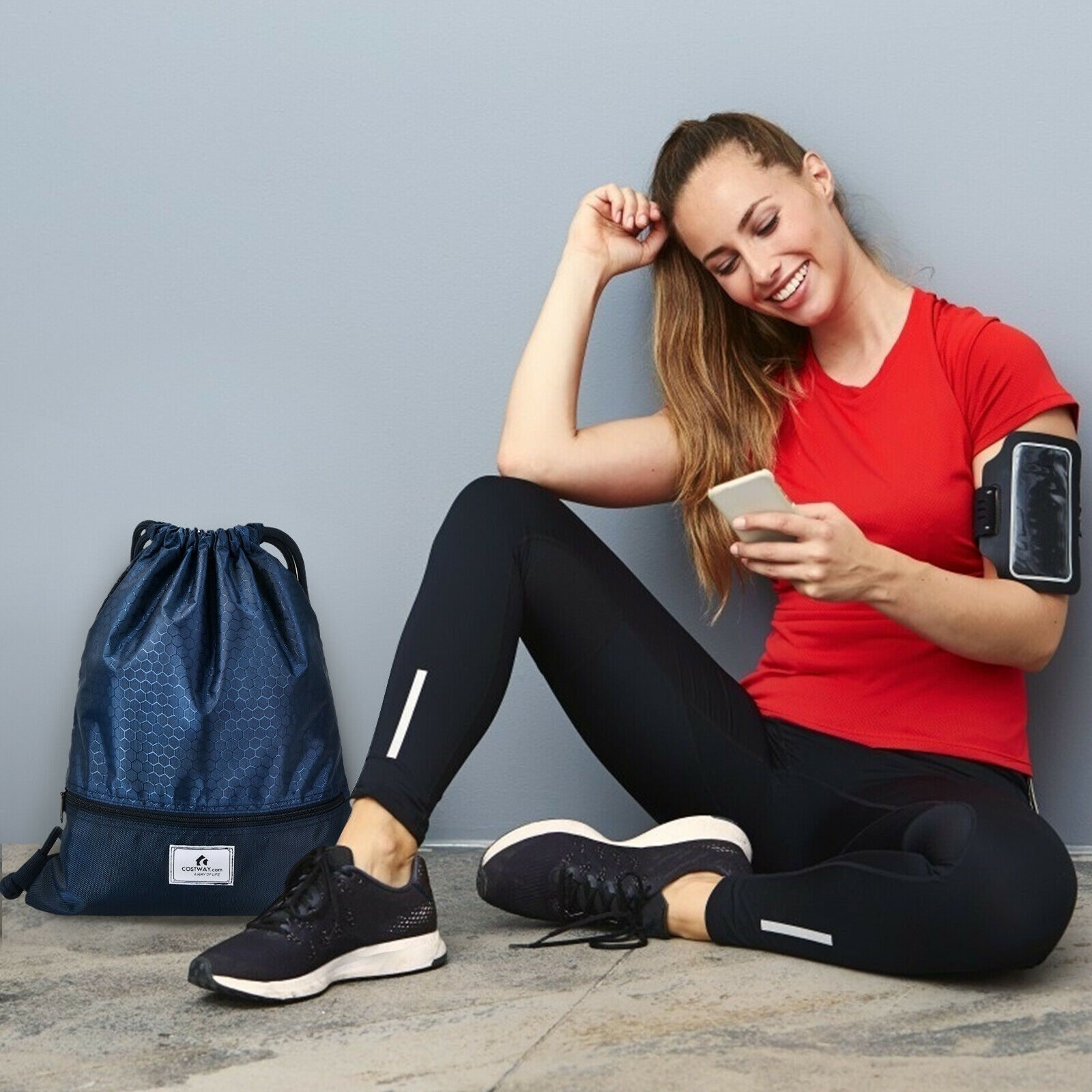 Drawstring Backpack String Bag Foldable Sports Sack with Zipper Pocket - Energize Trek