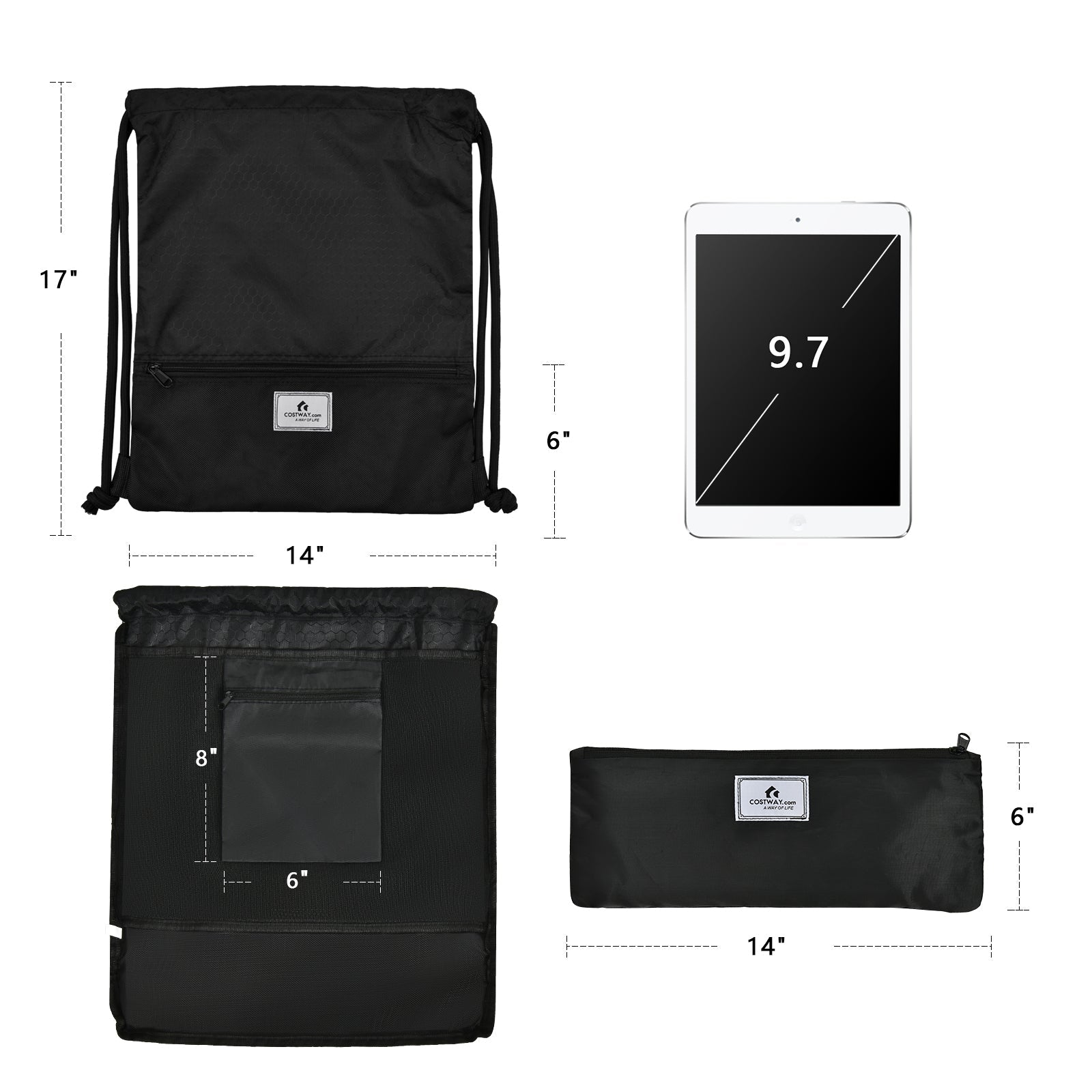 Drawstring Backpack String Bag Foldable Sports Sack with Zipper Pocket - Energize Trek