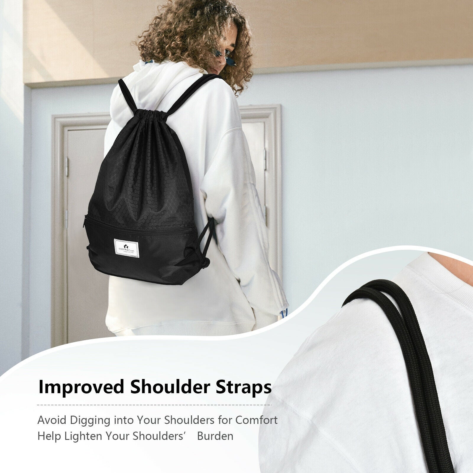Drawstring Backpack String Bag Foldable Sports Sack with Zipper Pocket - Energize Trek