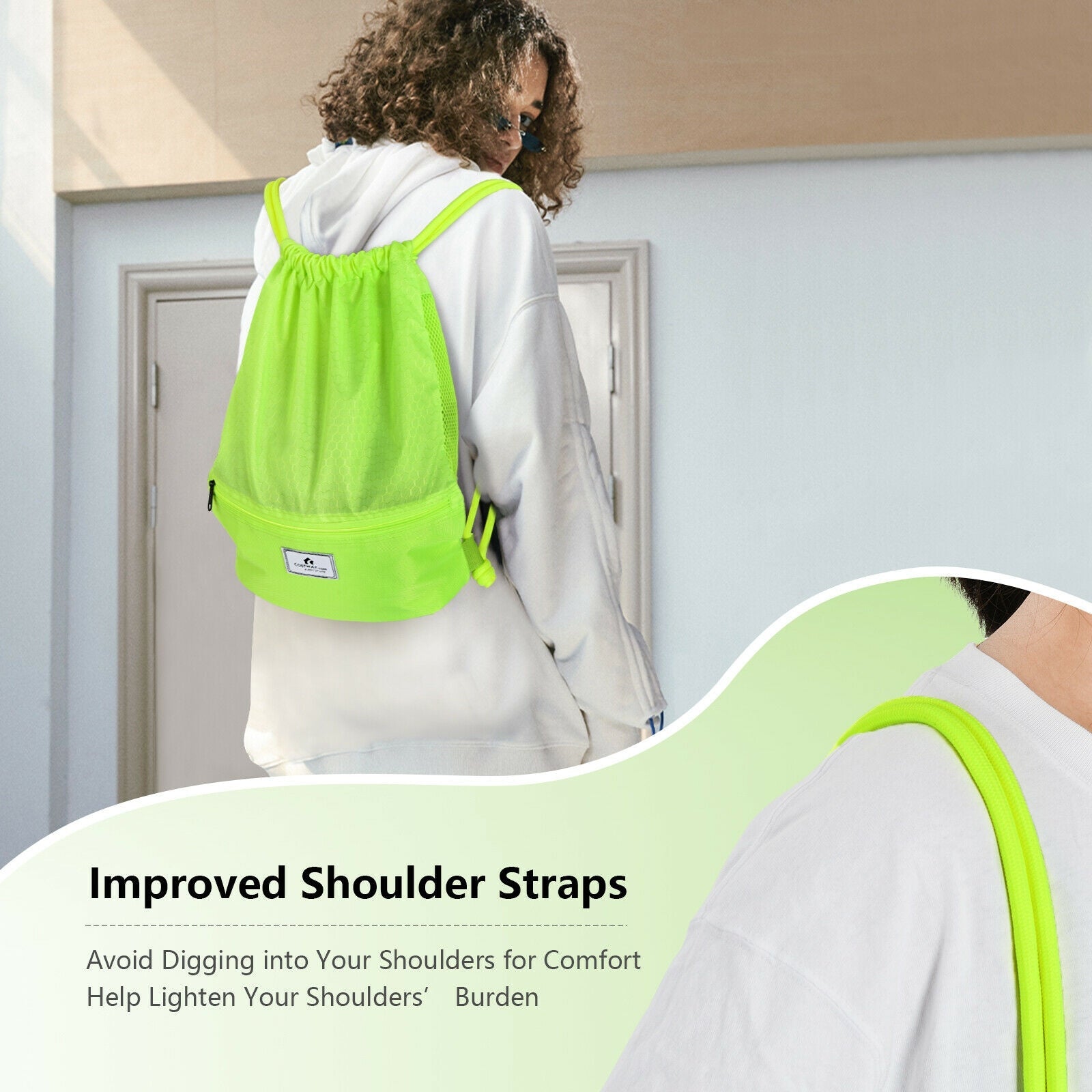 Drawstring Backpack String Bag Foldable Sports Sack with Zipper Pocket - Energize Trek