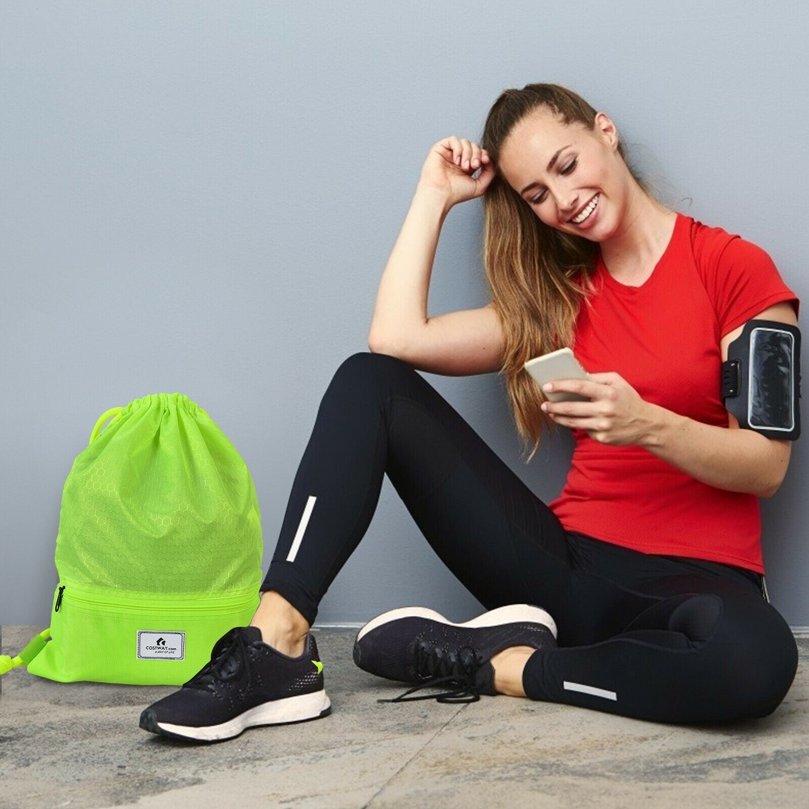 Drawstring Backpack String Bag Foldable Sports Sack with Zipper Pocket - Energize Trek