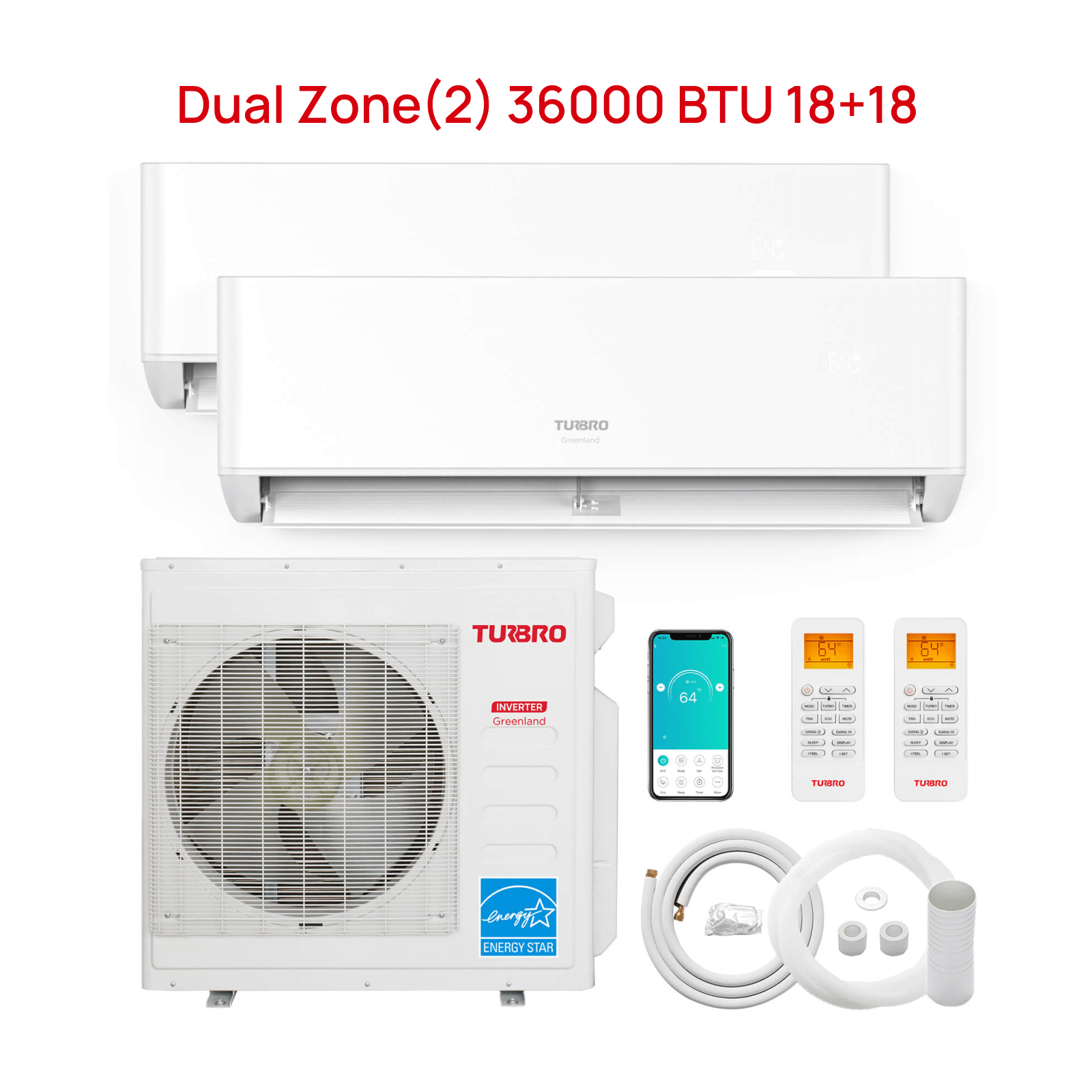 Greenland 36,000 BTU Dual Zone(2) Mini Split Air Conditioner with Heat Pump (R454B Refrigerant) - Energize Trek