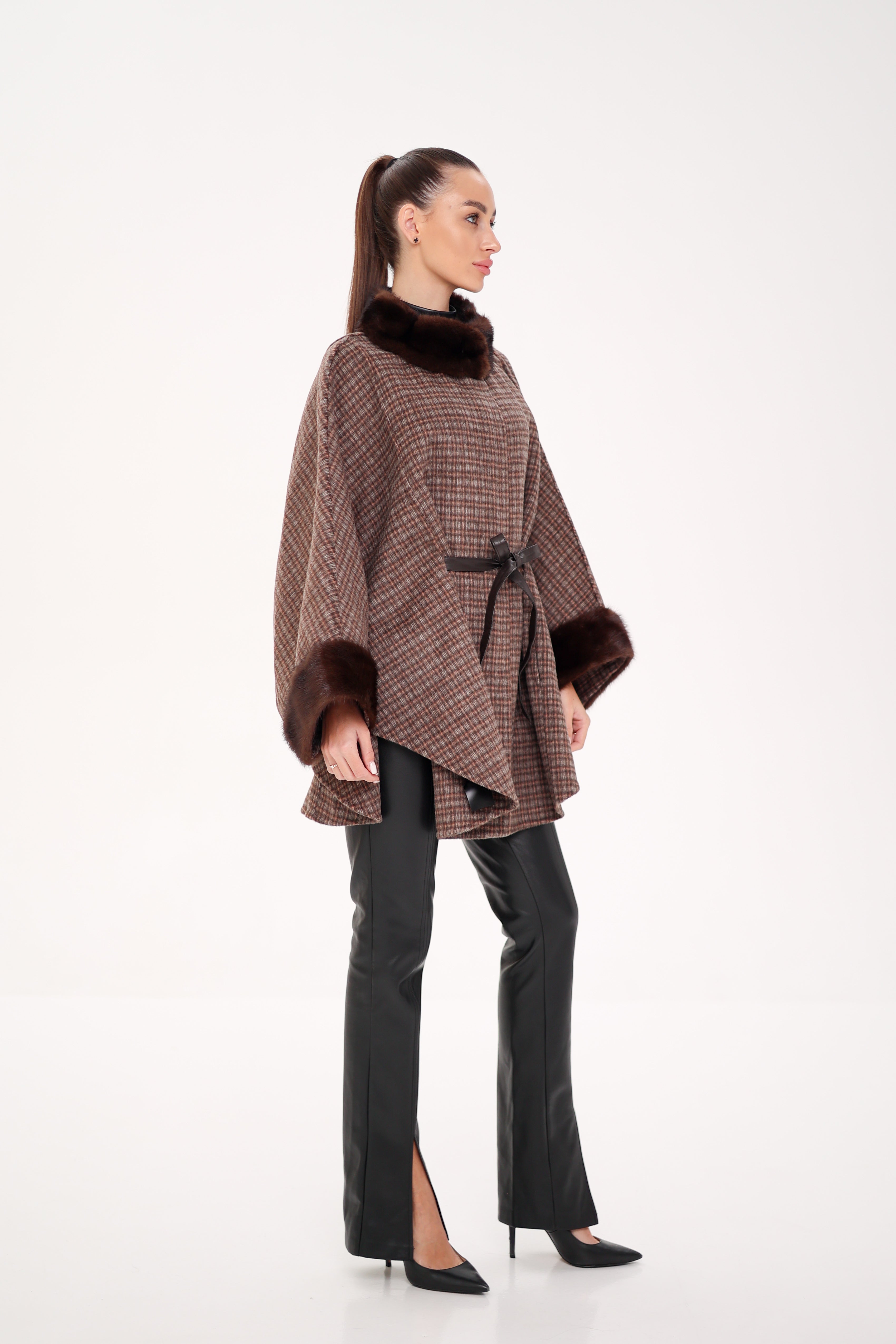 Genuine Scandinavian Mink Fur Double Face Wool Poncho - Energize Trek