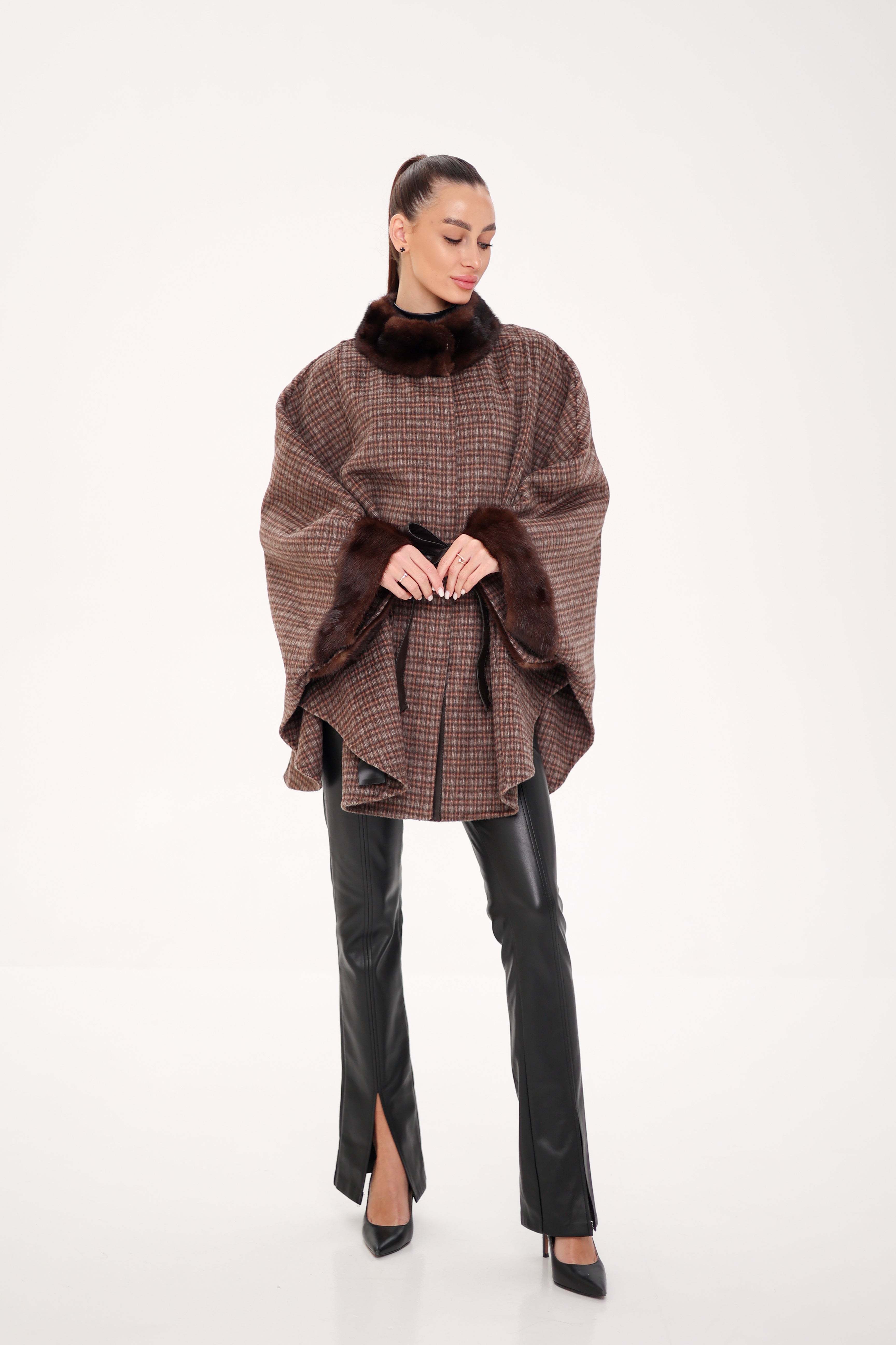 Genuine Scandinavian Mink Fur Double Face Wool Poncho - Energize Trek