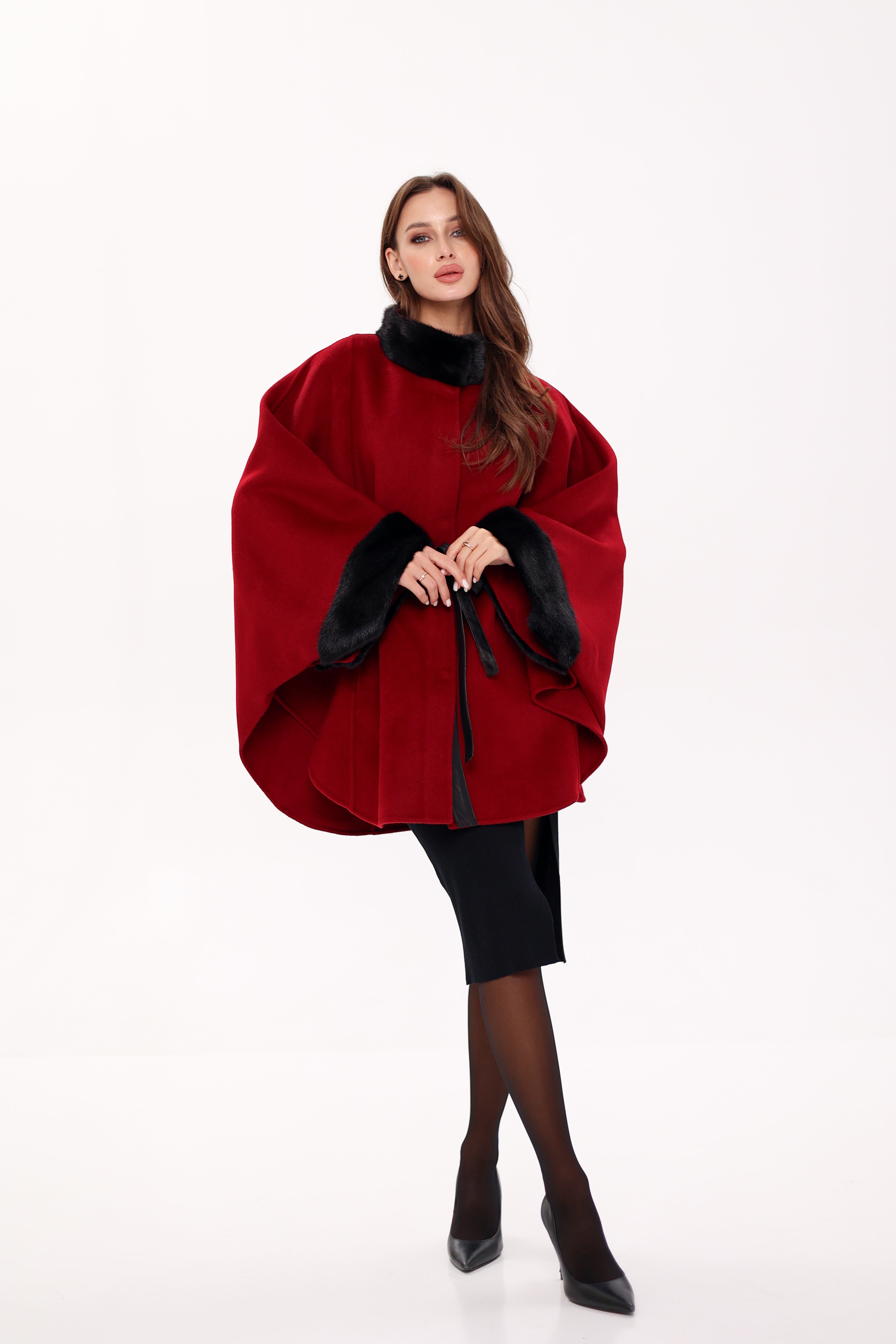 Genuine Scandinavian Mink Fur Double Face Wool Poncho - Energize Trek