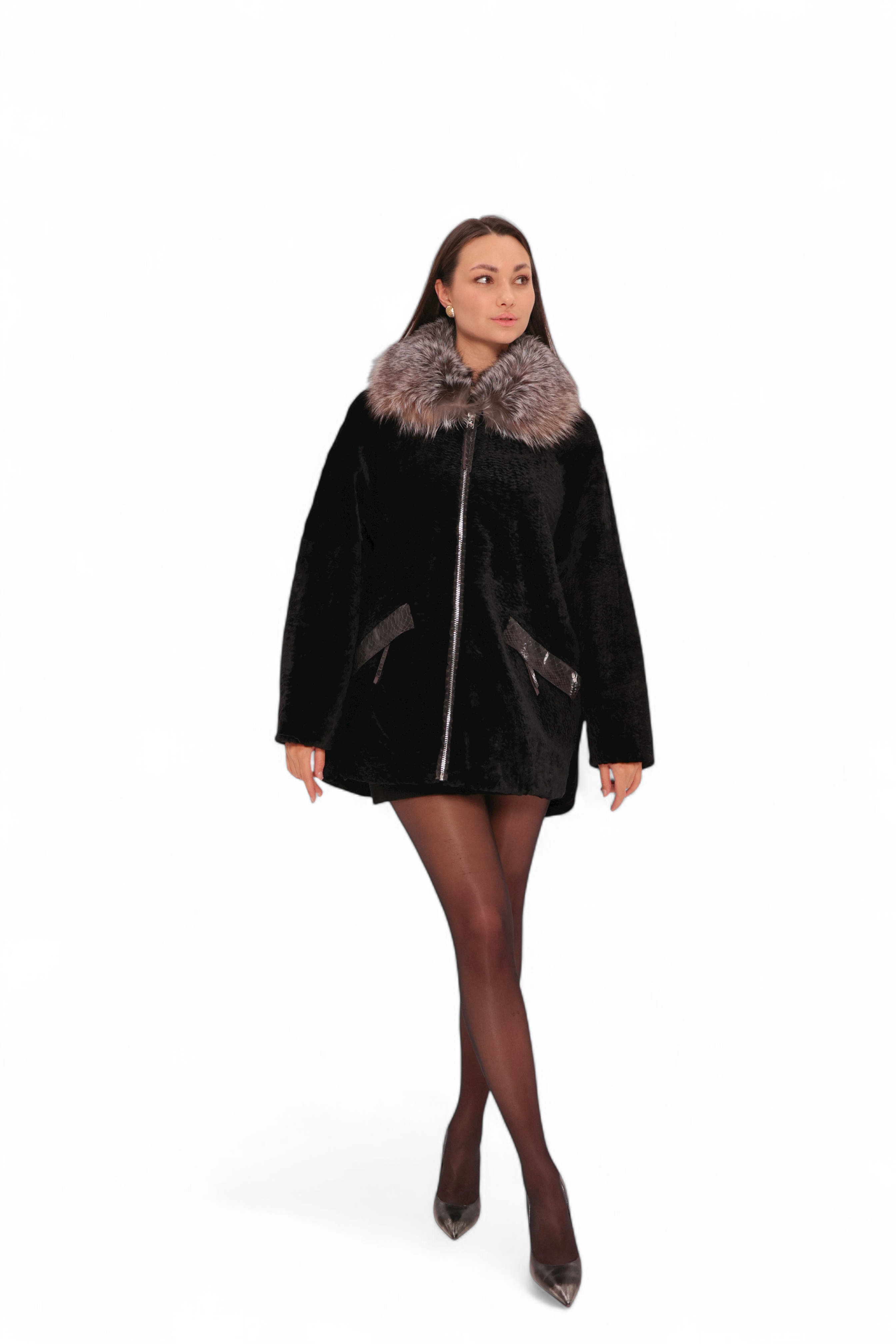 Palermo Genuine Astrakhan Silver Fox Trim Coat - Energize Trek
