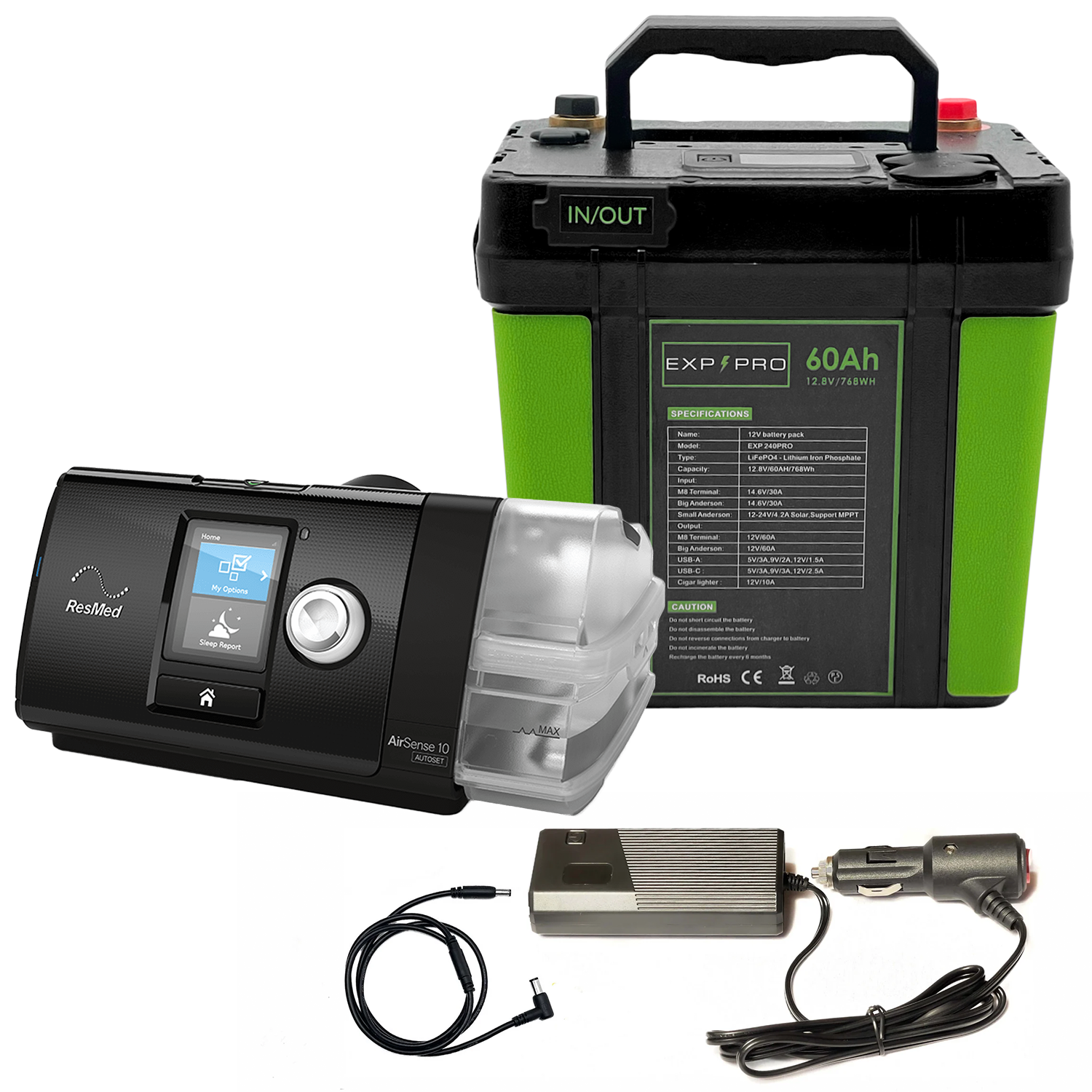 EXP240PRO CPAP Battery with DC Cord | Portable, Solar Rechargeable LiFePO4 Battery - Energize Trek