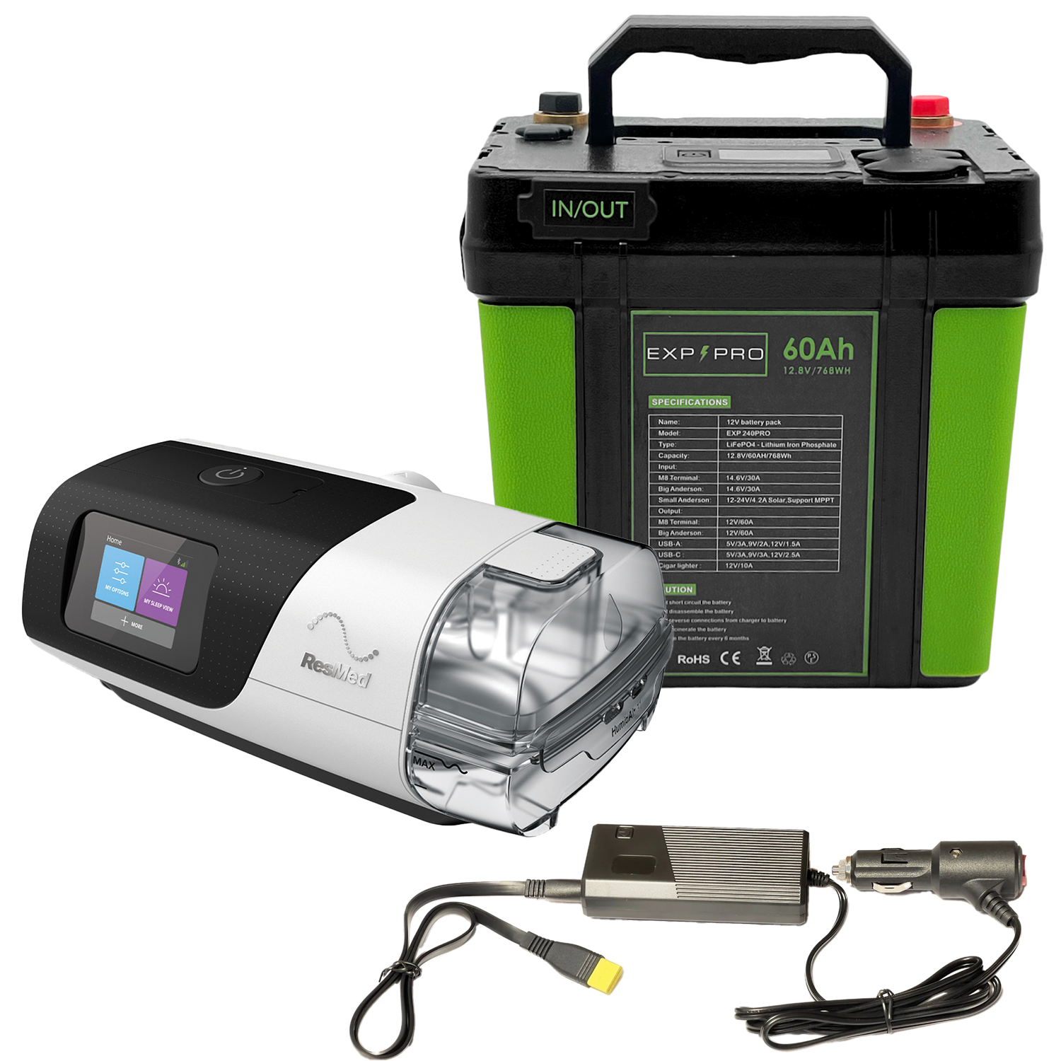 EXP240PRO CPAP Battery with DC Cord | Portable, Solar Rechargeable LiFePO4 Battery - Energize Trek