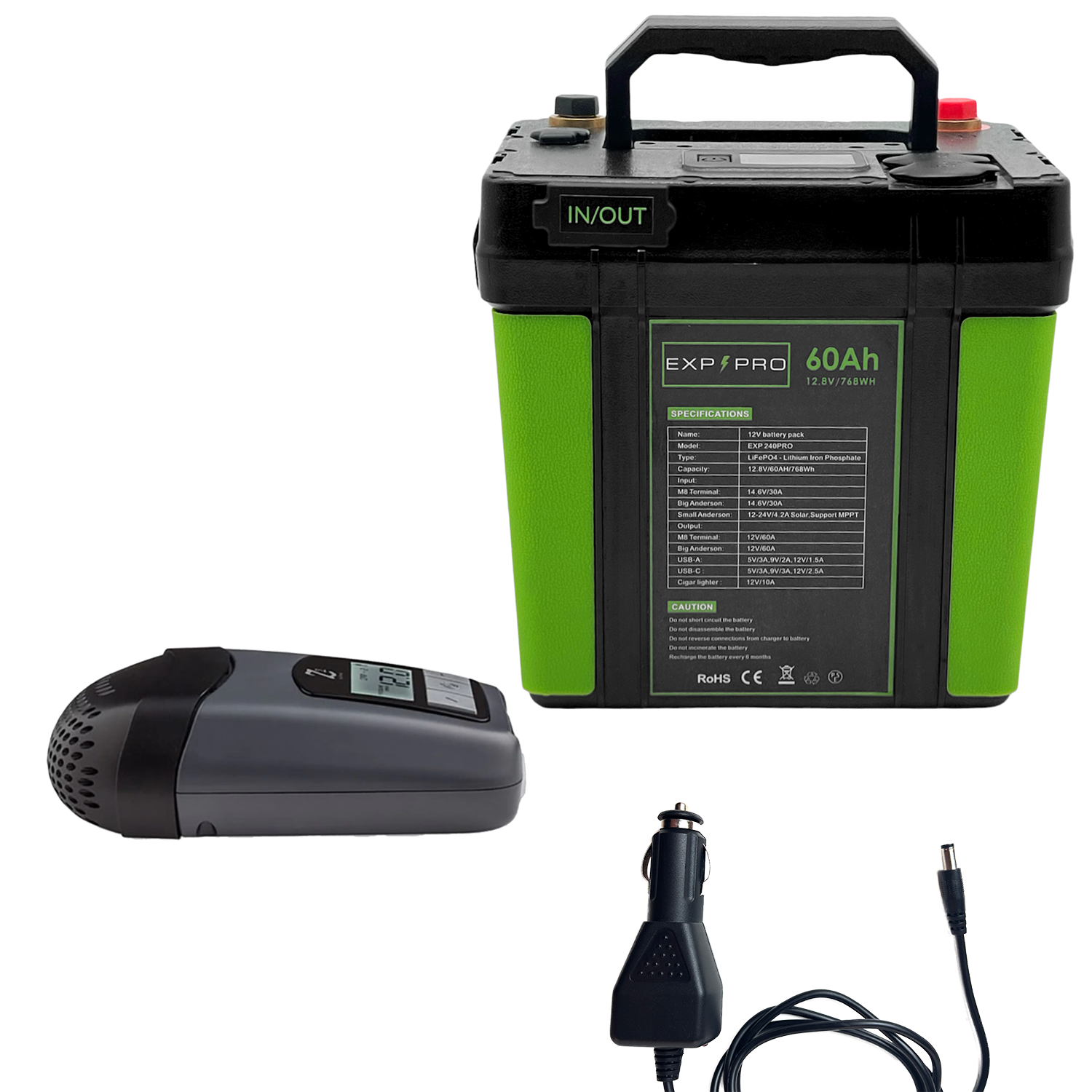EXP240PRO CPAP Battery with DC Cord | Portable, Solar Rechargeable LiFePO4 Battery - Energize Trek