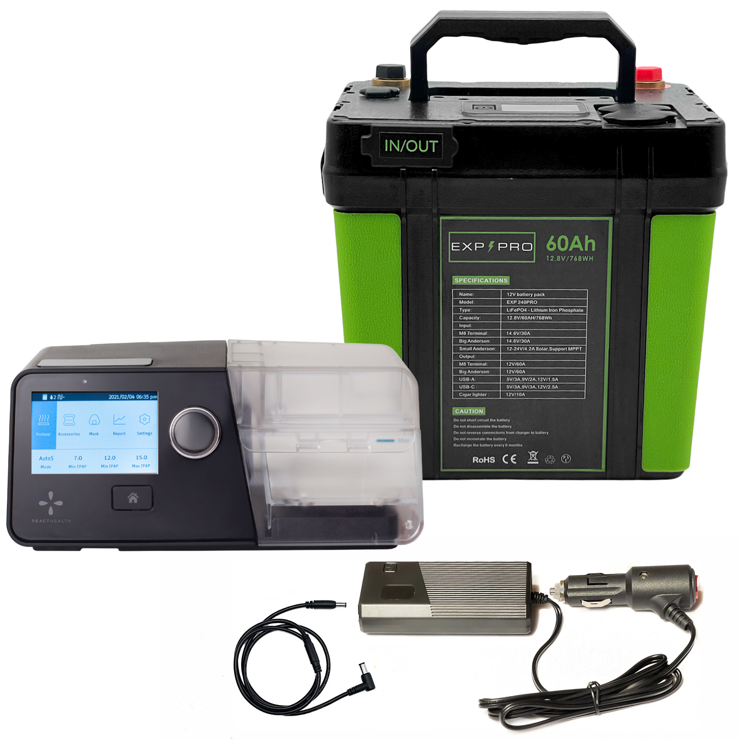 EXP240PRO CPAP Battery with DC Cord | Portable, Solar Rechargeable LiFePO4 Battery - Energize Trek