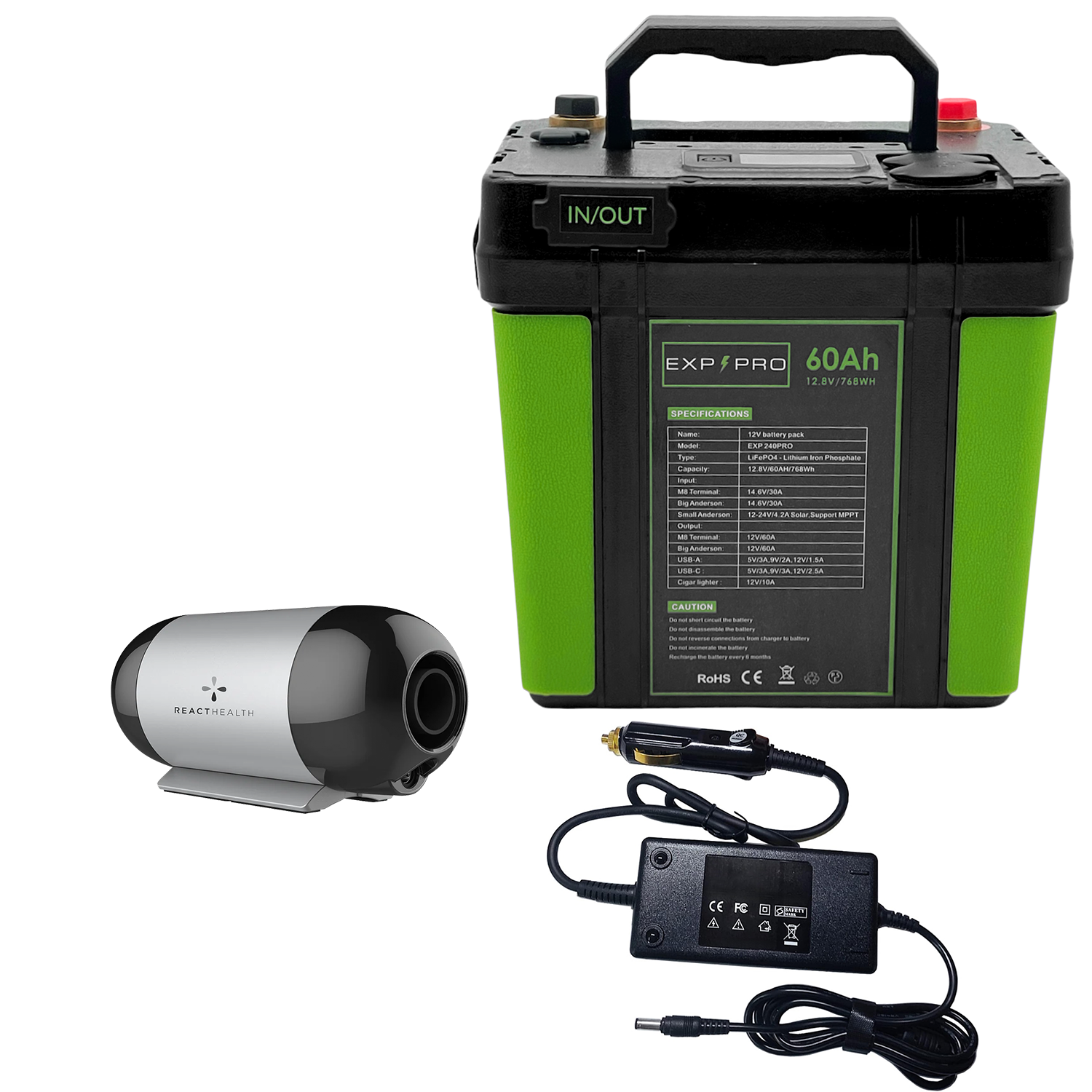 EXP240PRO CPAP Battery with DC Cord | Portable, Solar Rechargeable LiFePO4 Battery - Energize Trek