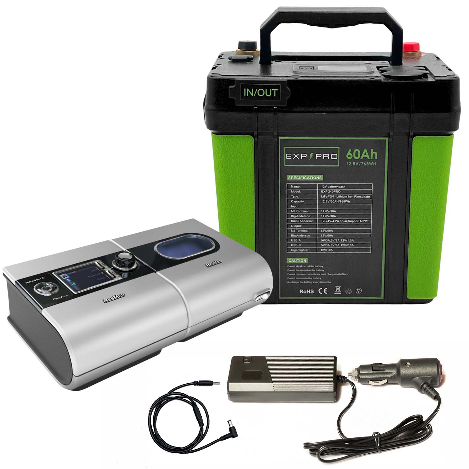 EXP240PRO CPAP Battery with DC Cord | Portable, Solar Rechargeable LiFePO4 Battery - Energize Trek