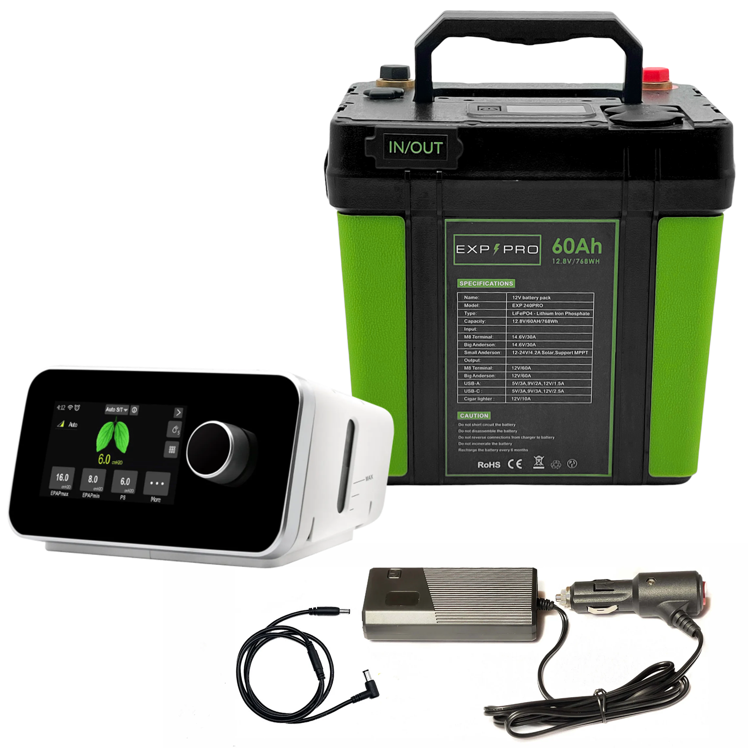 EXP240PRO CPAP Battery with DC Cord | Portable, Solar Rechargeable LiFePO4 Battery - Energize Trek