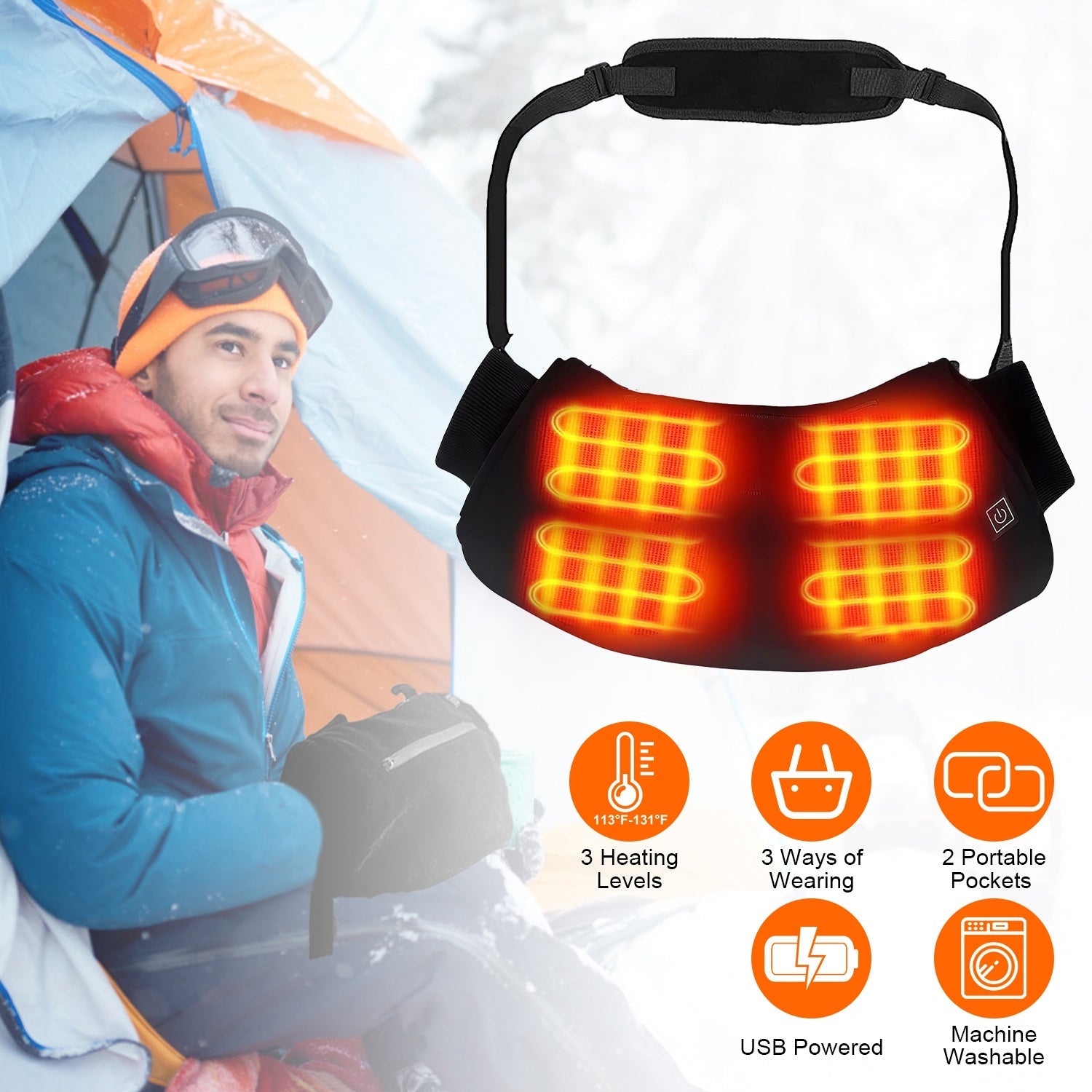 Electric Heated Hand Muff Hand Warmer Pouch Heated Waist Pouch for Winter with 3 Heating Levels Indoor Outdoor Machine Washable - Energize Trek