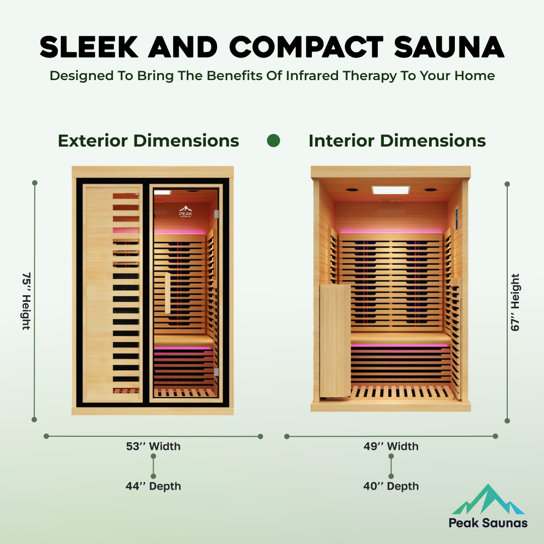 Peak Saunas Everest 2-Person Full Spectrum Infrared Sauna with XL Medical-Grade Red Light Therapy & Smart WiFi App Control - Energize Trek