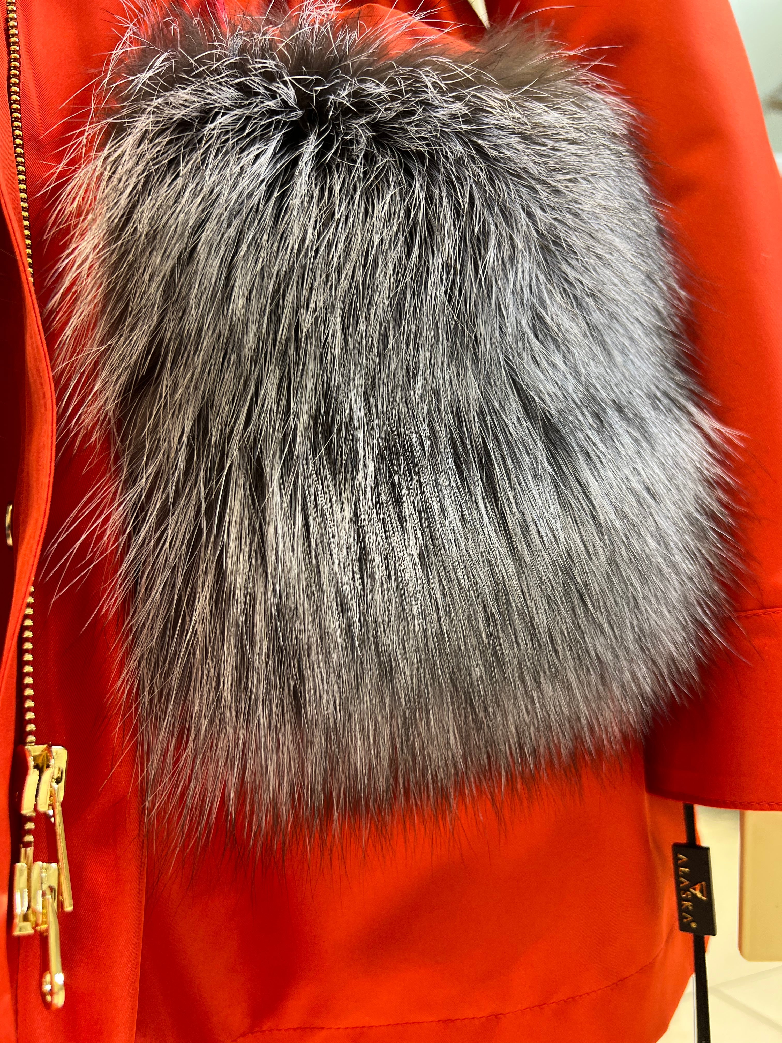 Roma Genuine Silver Fox Fur Rabbit Fur Insulated Parka in Red - Energize Trek