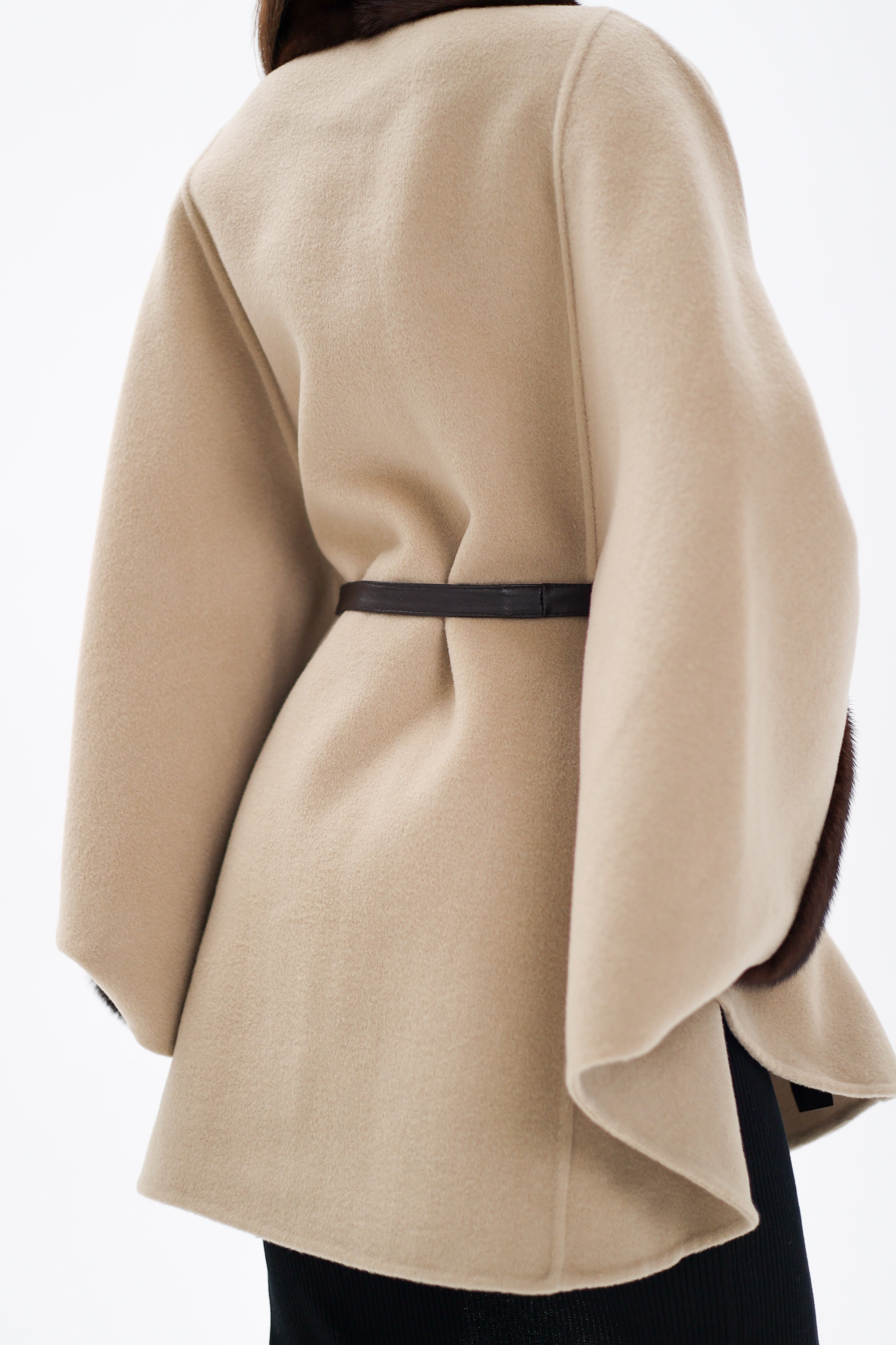 Genuine Scandinavian Mink Fur Double Face Wool Poncho - Energize Trek
