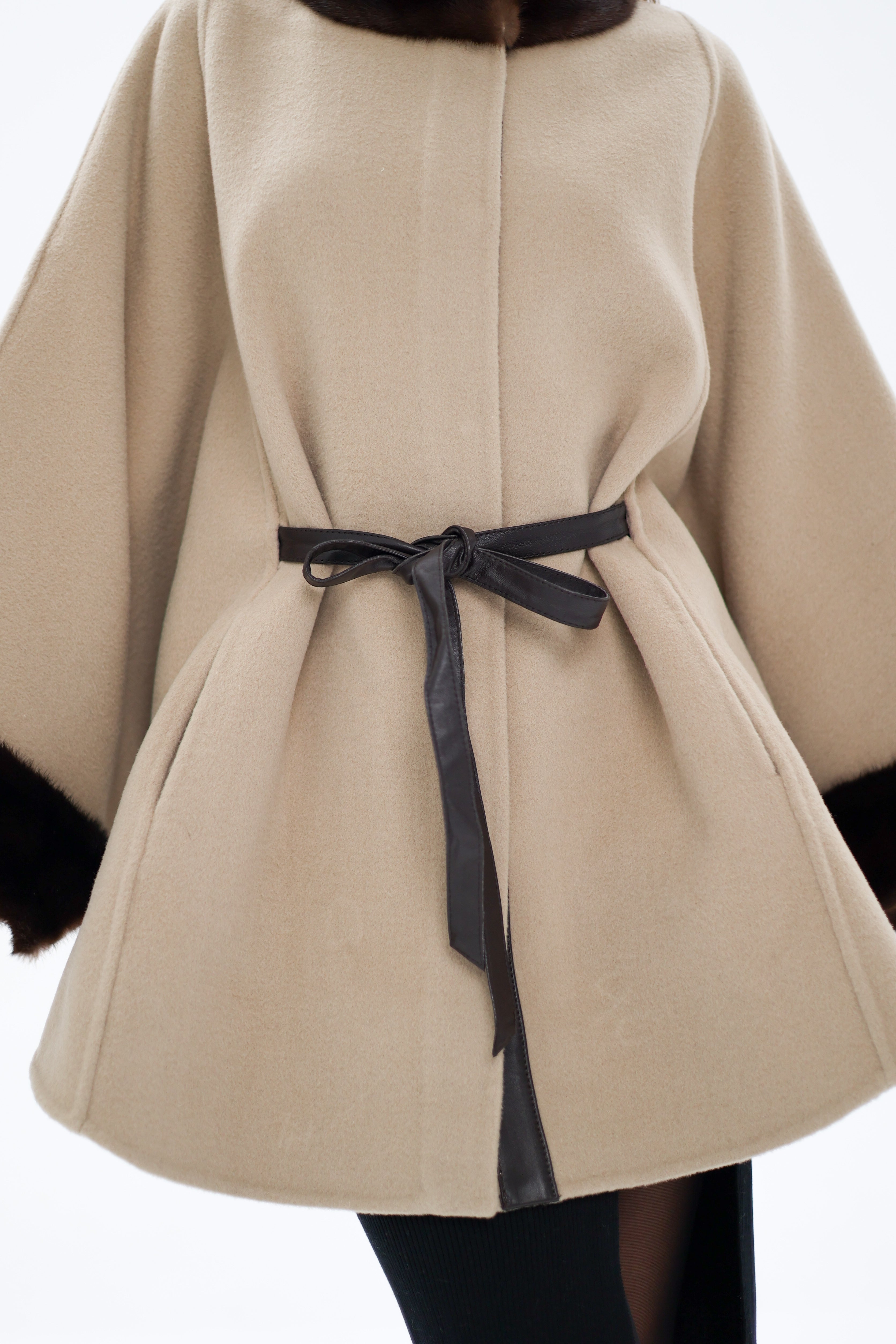 Genuine Scandinavian Mink Fur Double Face Wool Poncho - Energize Trek