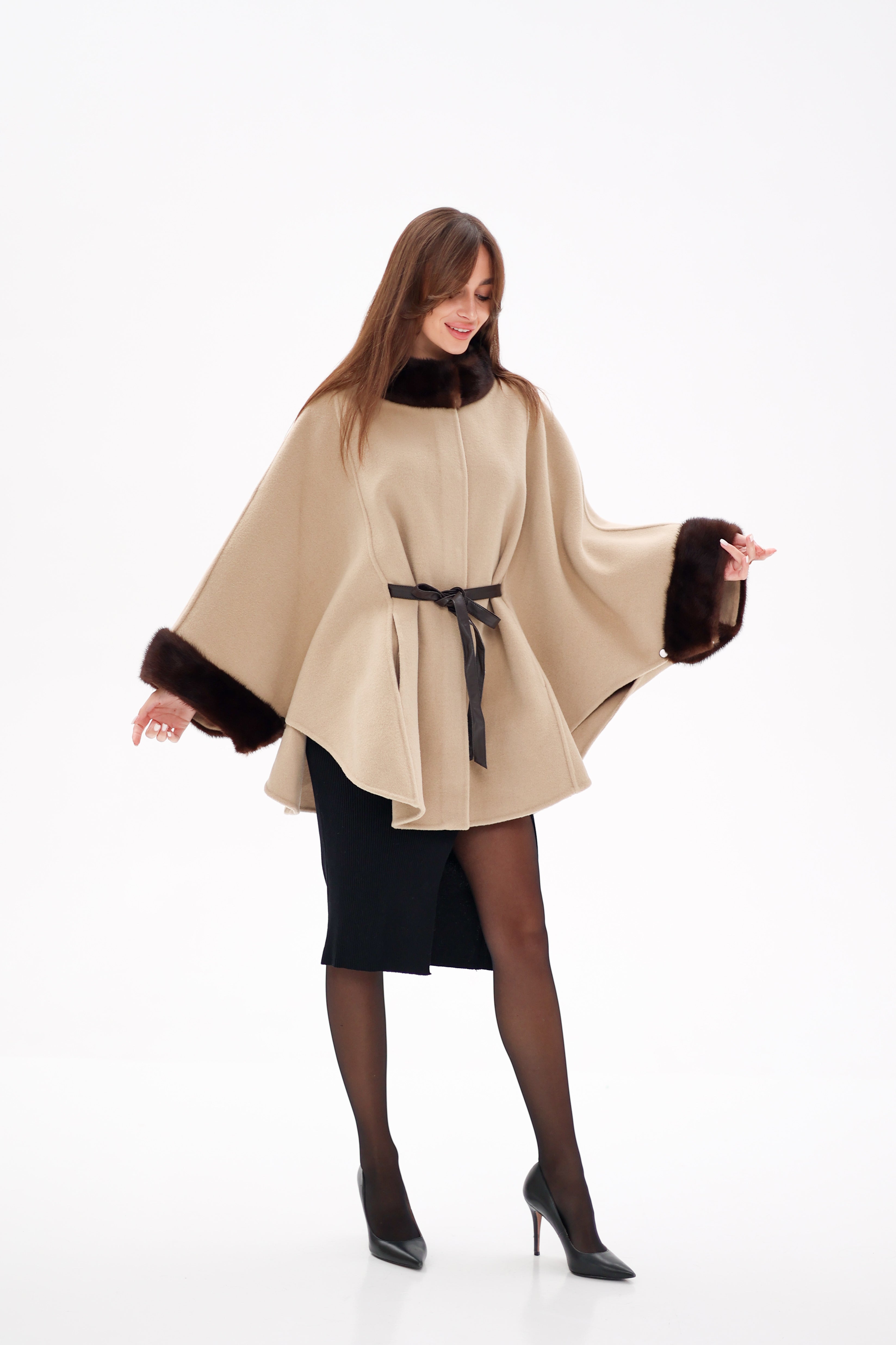 Genuine Scandinavian Mink Fur Double Face Wool Poncho - Energize Trek