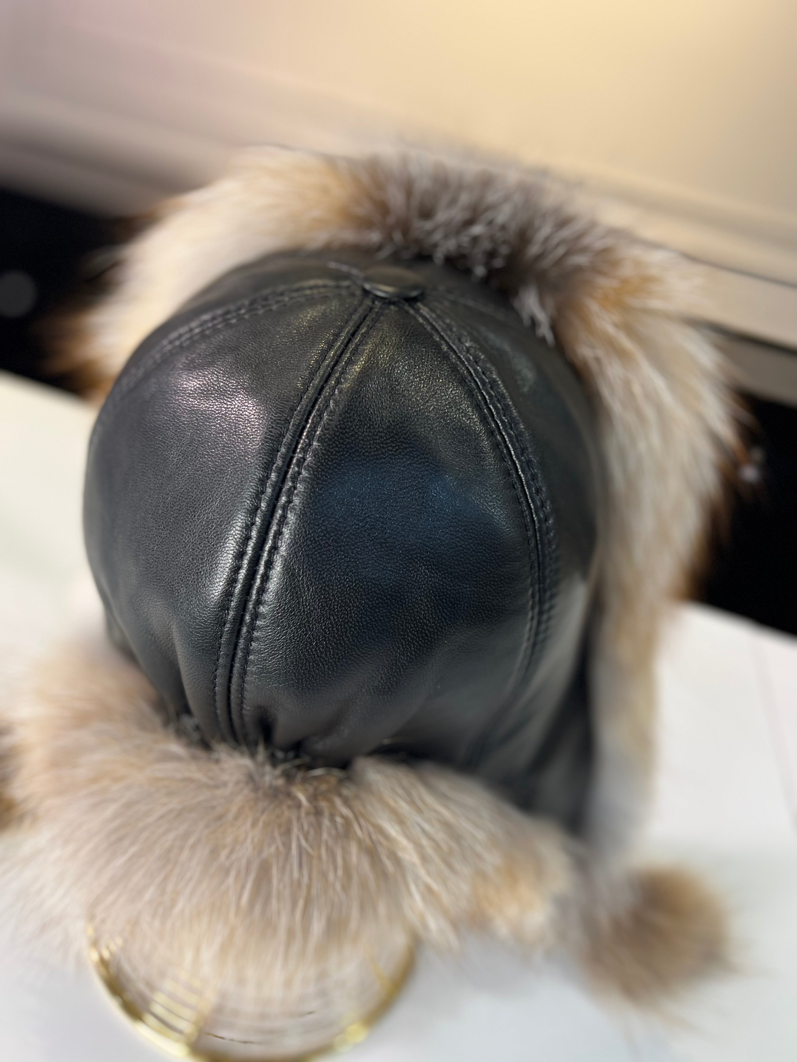 Genuine Silver Fox Fur Genuine Leather Hat - Energize Trek