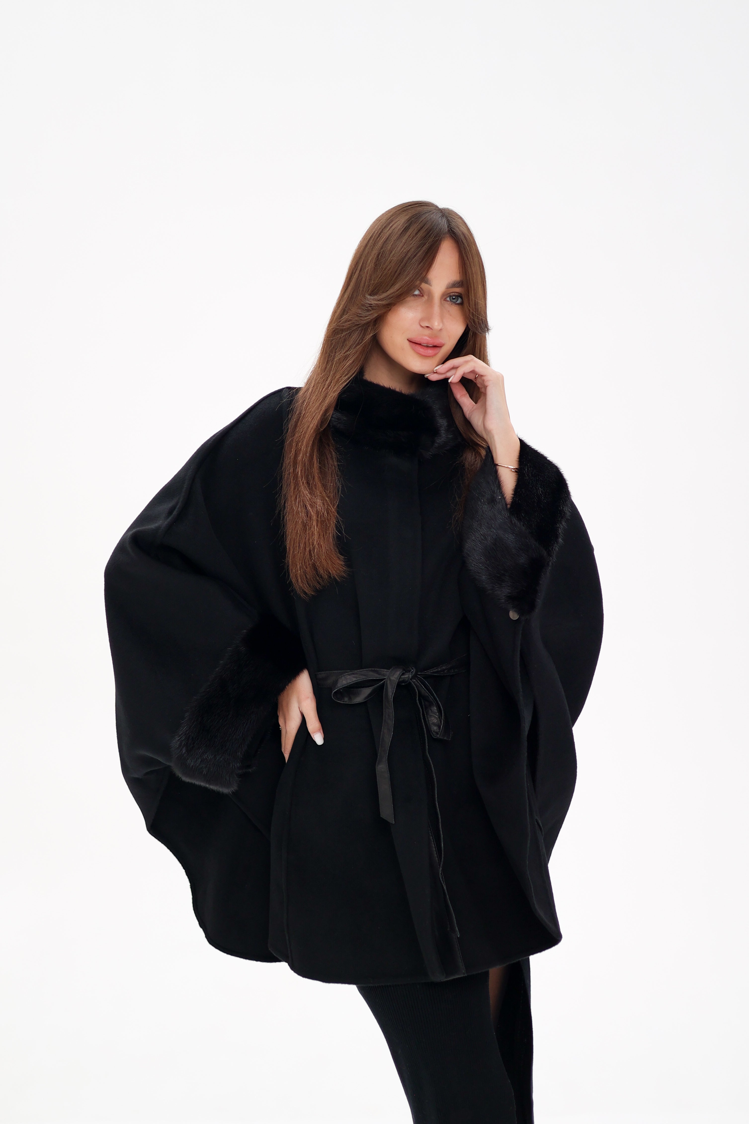 Genuine Scandinavian Mink Fur Double Face Wool Poncho - Energize Trek