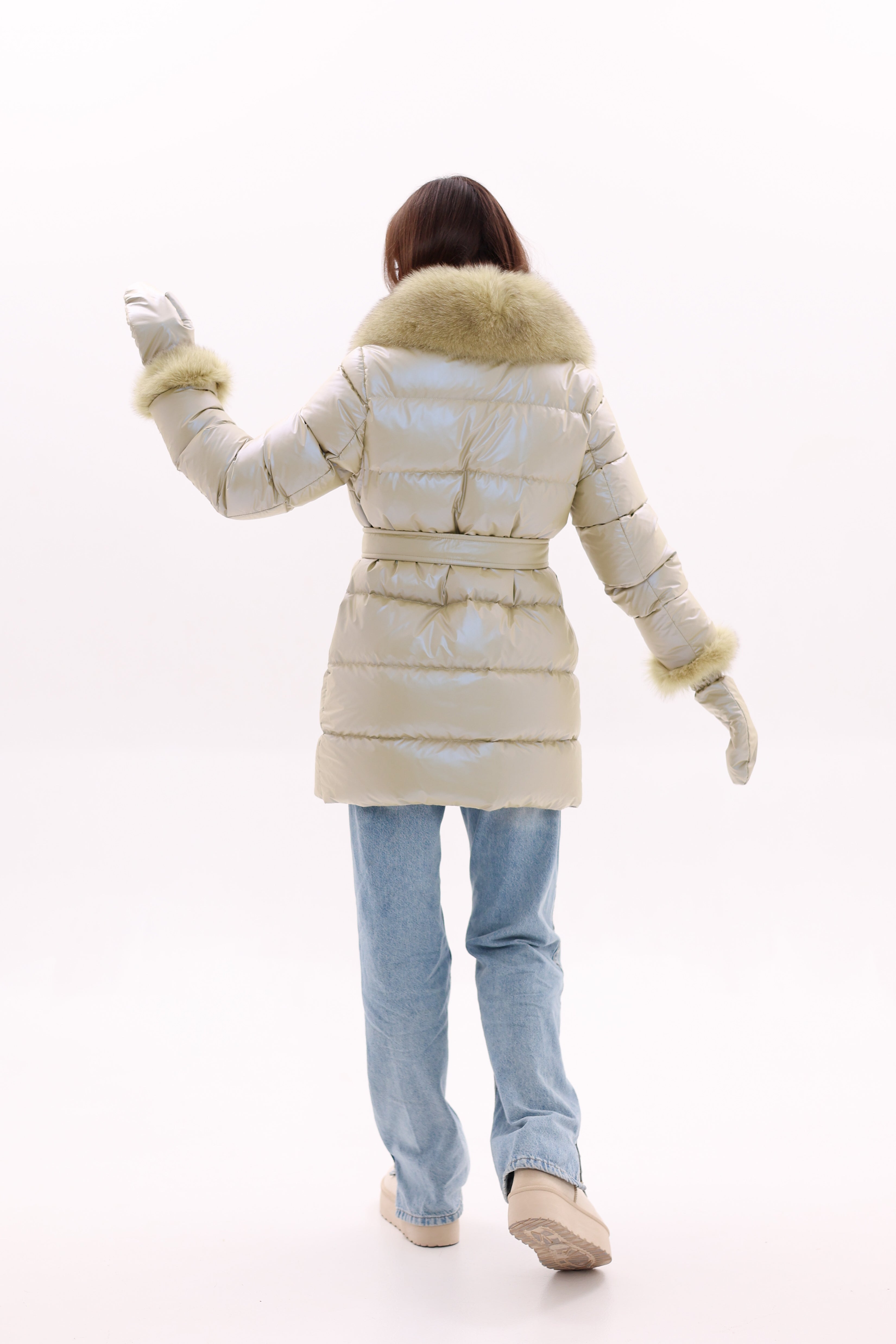 Genuine Fox Fur Down Coat with Fur Trim Mittens - Energize Trek