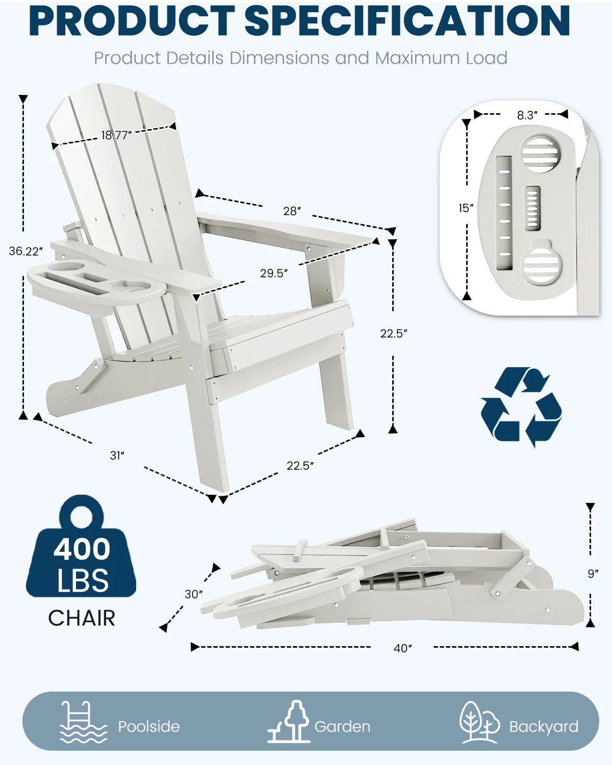 FOOWIN Folding Adirondack Chair With Cup Holder Outdoor - Energize Trek