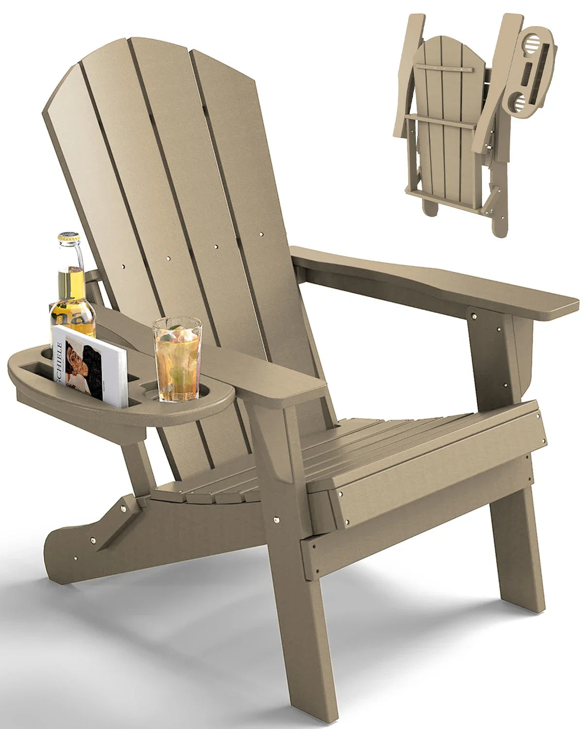 FOOWIN Folding Adirondack Chair With Cup Holder Outdoor - Energize Trek