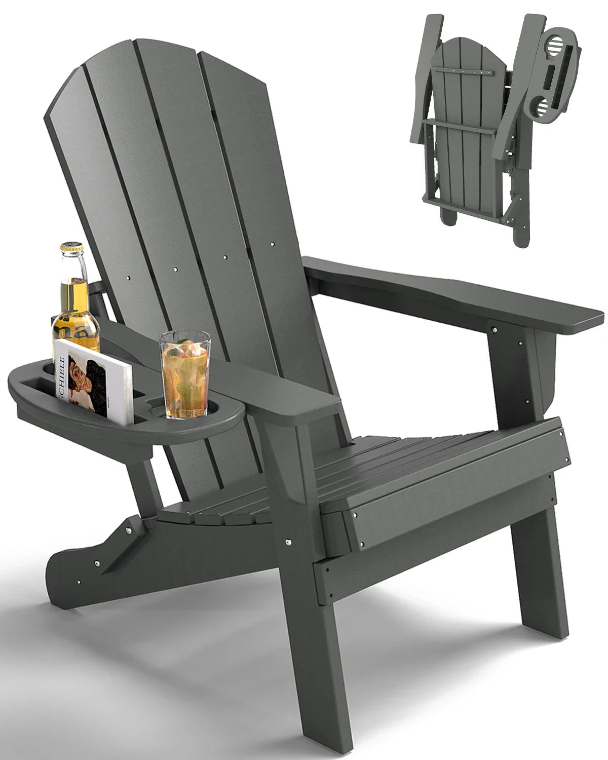 FOOWIN Folding Adirondack Chair With Cup Holder Outdoor - Energize Trek