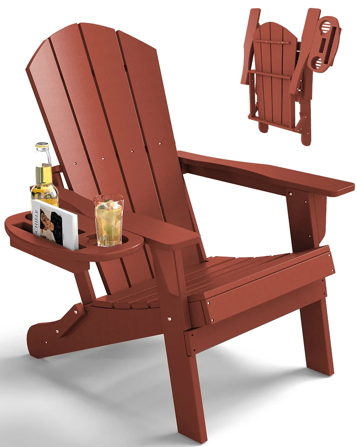 FOOWIN Folding Adirondack Chair With Cup Holder Outdoor - Energize Trek