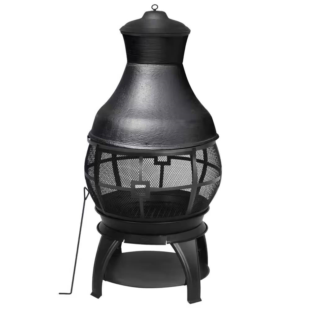 45-inch Black Cast Iron and Steel Outdoor Fire Pit Chimenea - Energize Trek