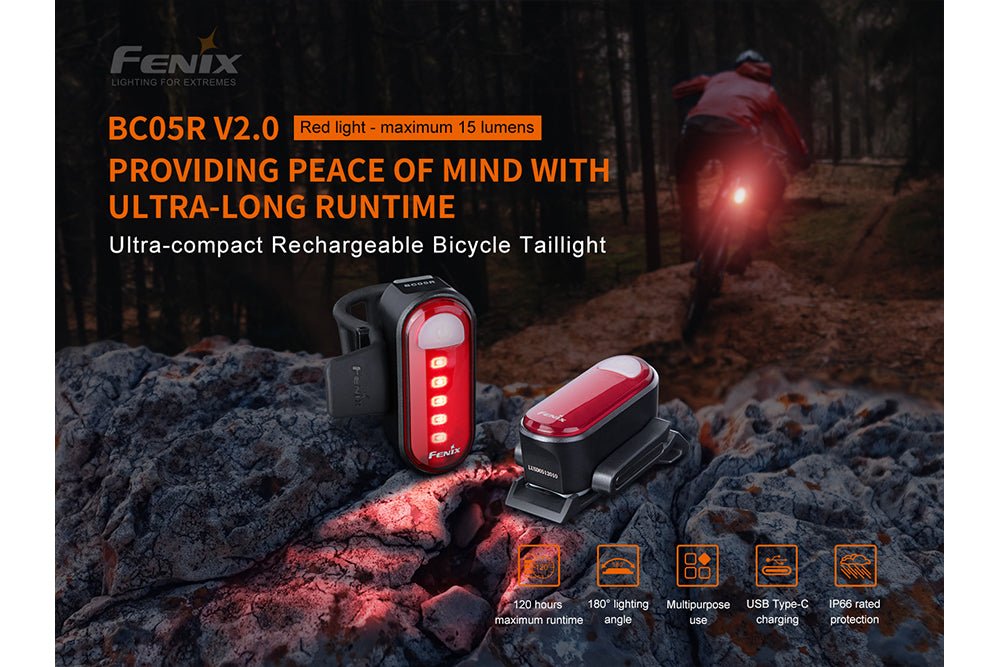 Fenix BC05R V2.0 Rechargeable Bicycle Tail Light - Energize Trek