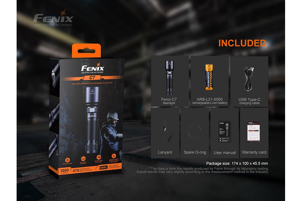 Fenix C7 High-performance Rechargeable LED Flashlight - 3000 Lumens - Energize Trek