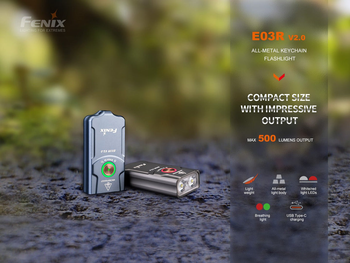 Fenix E03R V2 Keychain Flashlight - Energize Trek