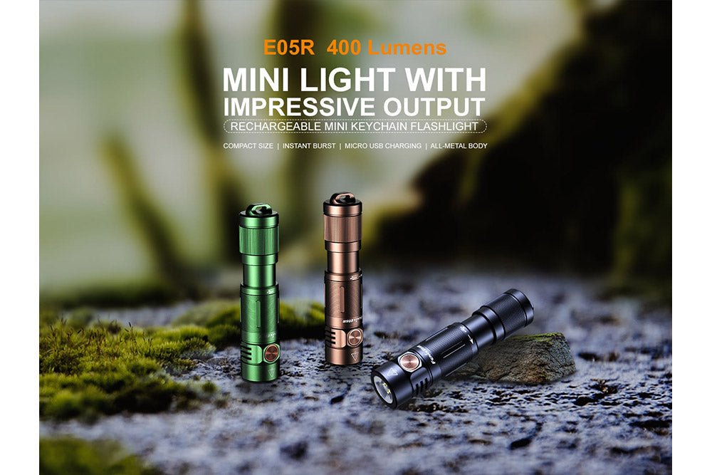 Fenix E05R Mini Keychain LED Flashlight - 400 Lumens - Energize Trek