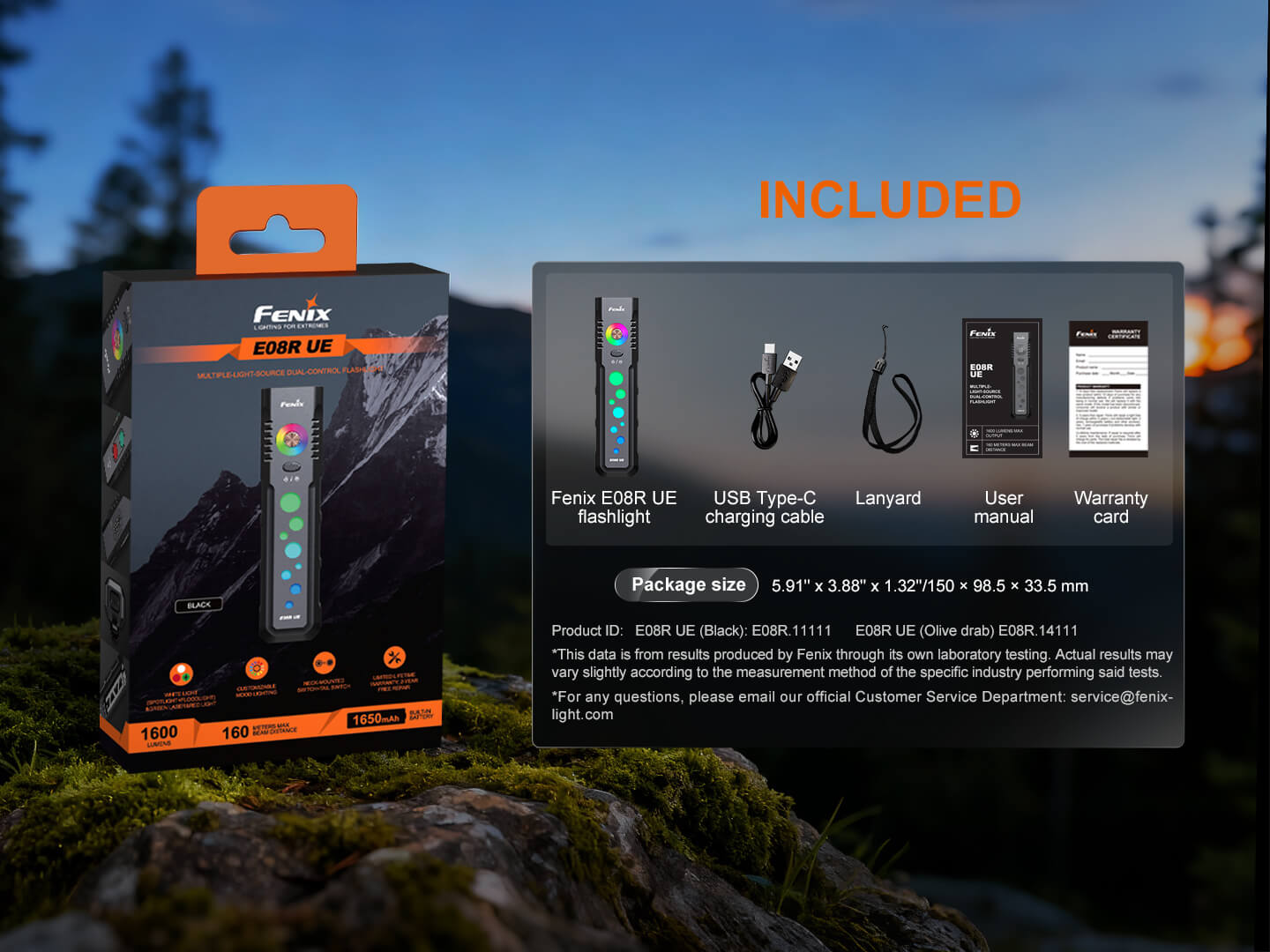 Fenix E08R UE Multi-Light EDC Flashlight With Red Light & Green Laser - Energize Trek