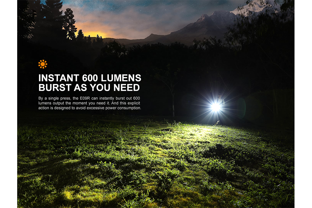 Fenix E09R Rechargeable High-Output Flashlight - 600 Lumens - Energize Trek