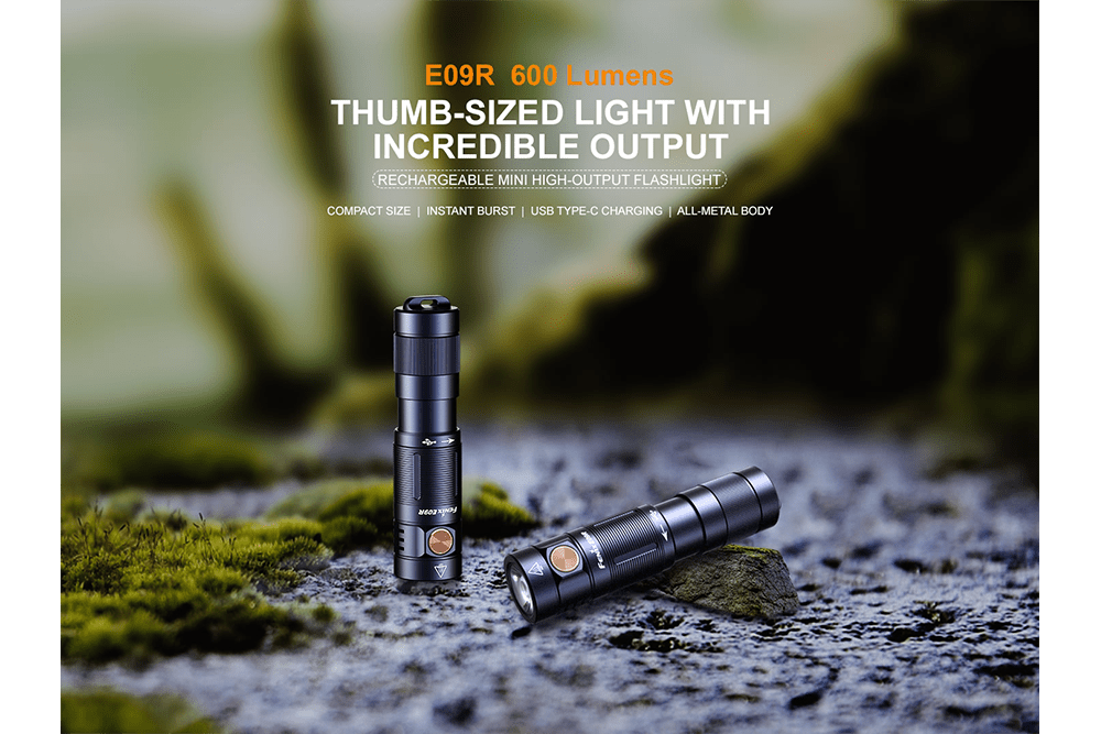 Fenix E09R Rechargeable High-Output Flashlight - 600 Lumens - Energize Trek