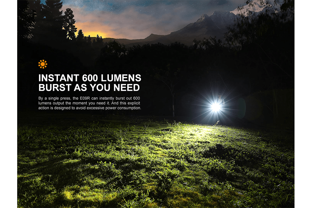 Fenix E09R Rechargeable High-Output Flashlight - 600 Lumens - Energize Trek