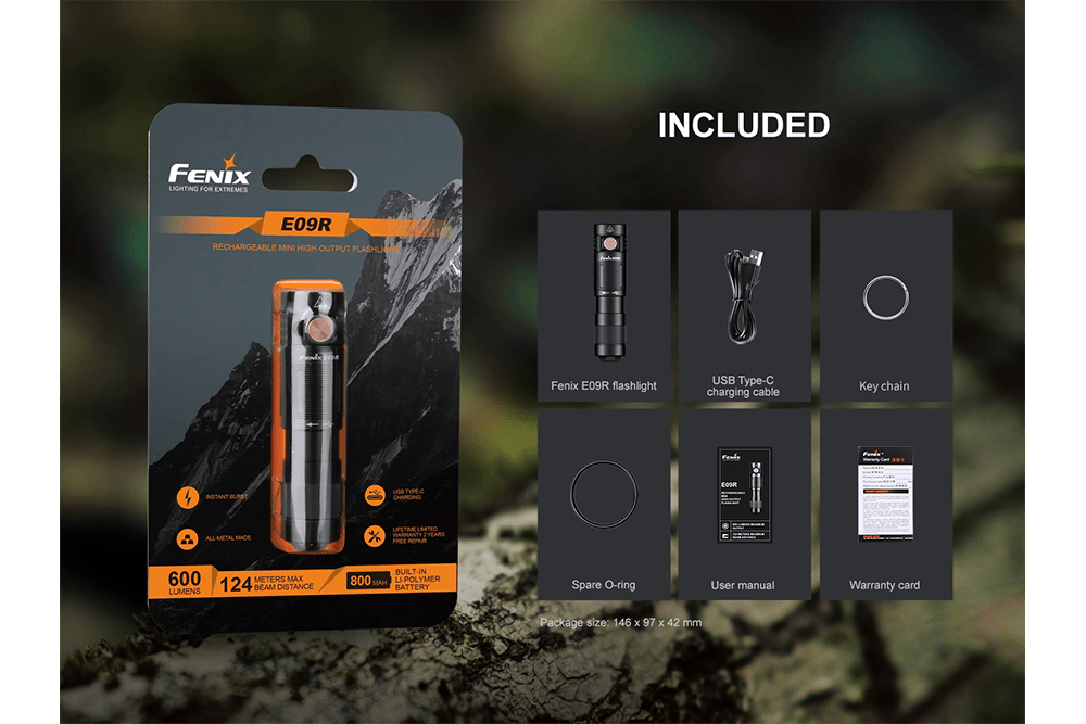 Fenix E09R Rechargeable High-Output Flashlight - 600 Lumens - Energize Trek