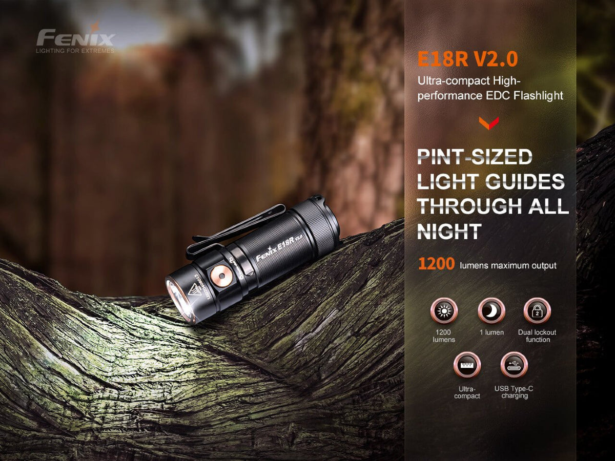 Fenix E18R V2 Rechargeable LED Flashlight - Energize Trek