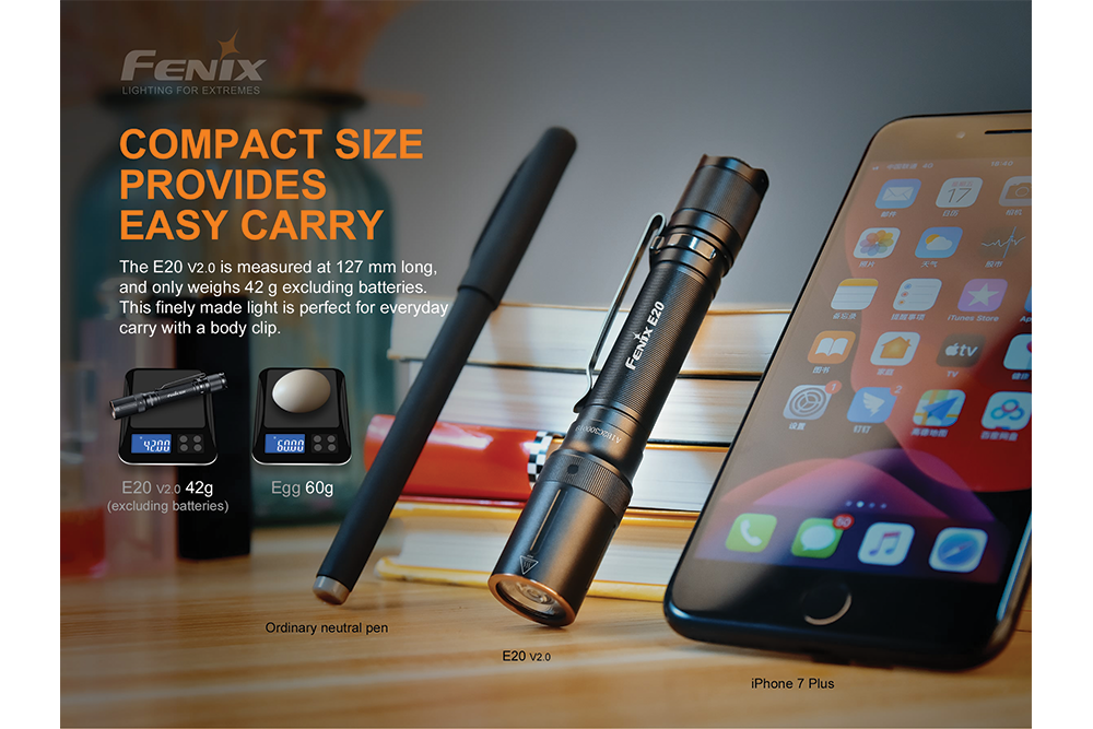 Fenix E20 V2.0 EDC Flashlight - 350 Lumens - Energize Trek