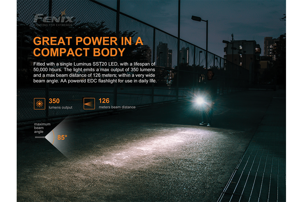 Fenix E20 V2.0 EDC Flashlight - 350 Lumens - Energize Trek
