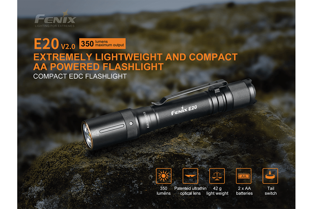 Fenix E20 V2.0 EDC Flashlight - 350 Lumens - Energize Trek