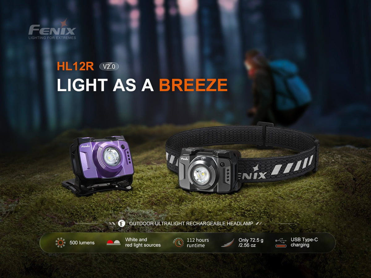 Fenix HL12R V2 Ultralight Outdoor Rechargeable Headlamp - Energize Trek