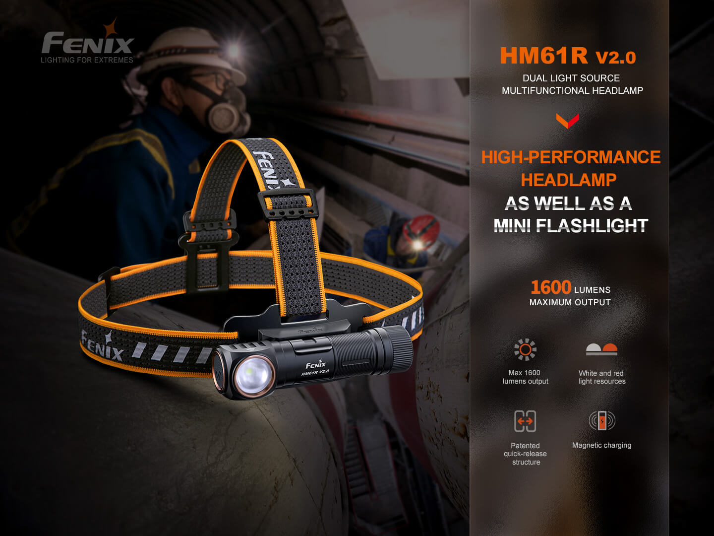 Fenix HM61R V2 Rechargeable LED Headlamp - 1600 Lumens - Energize Trek